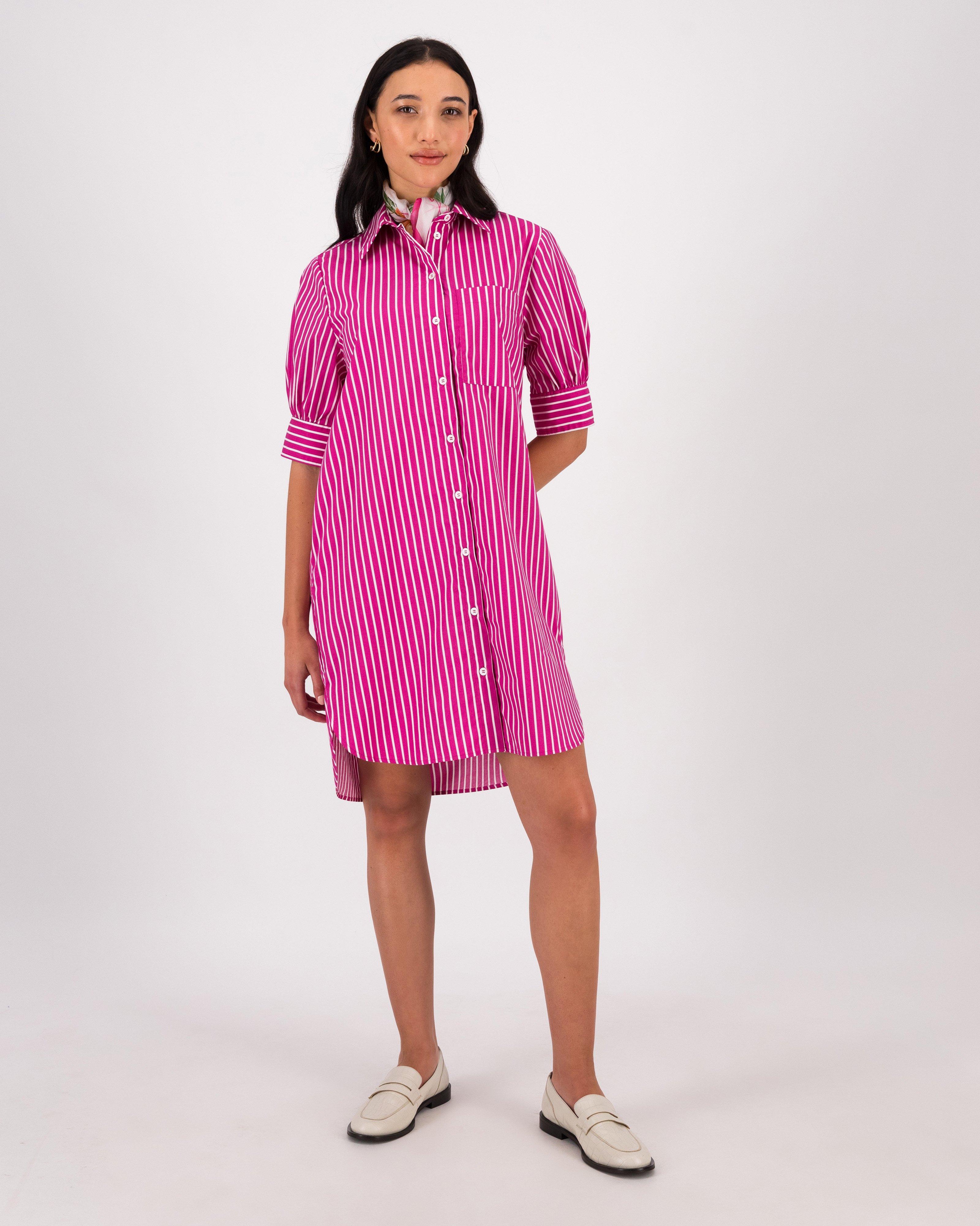 Opal Striped Shirt Dress -  Pink