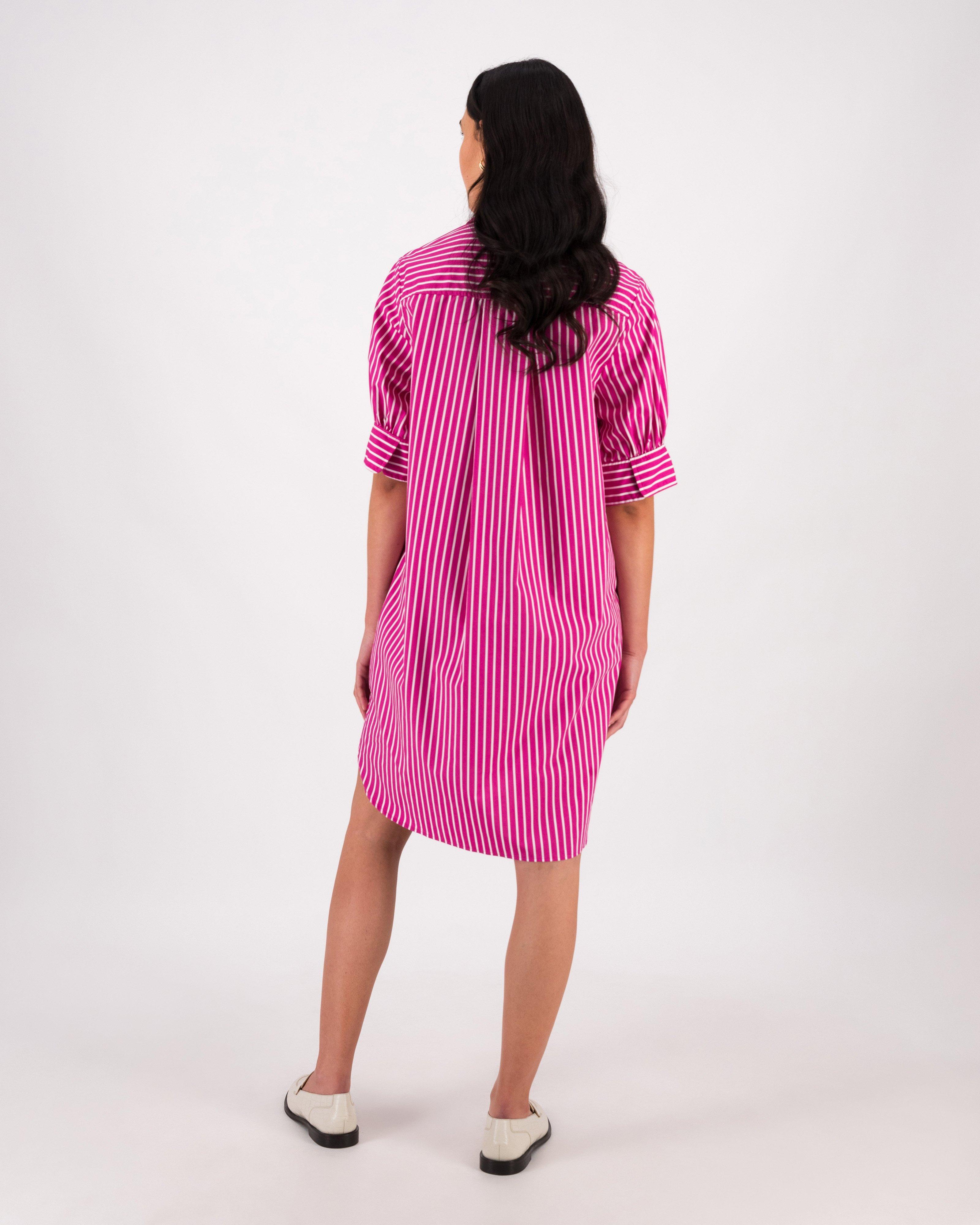 Opal Striped Shirt Dress -  Pink