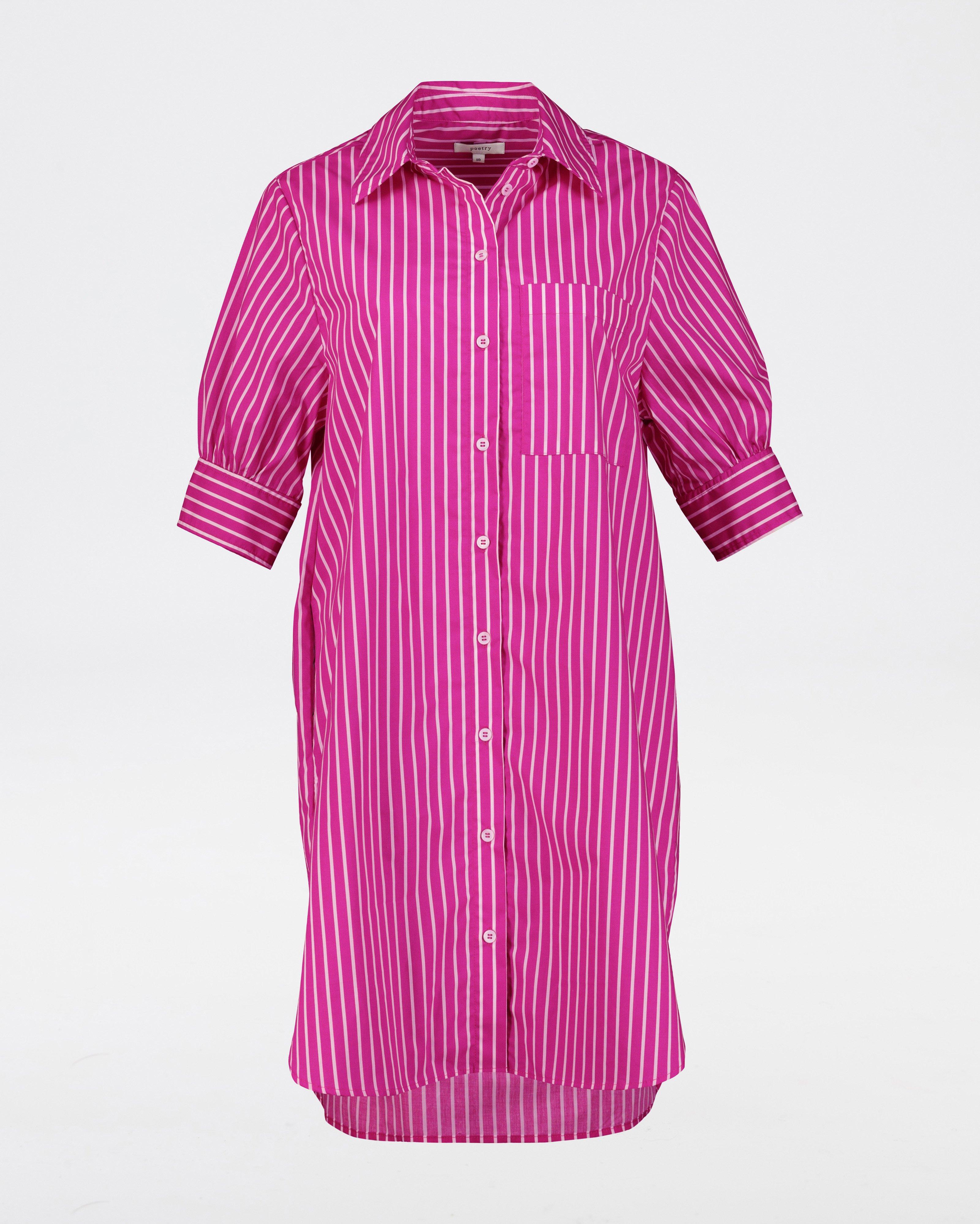 Opal Striped Shirt Dress -  Pink