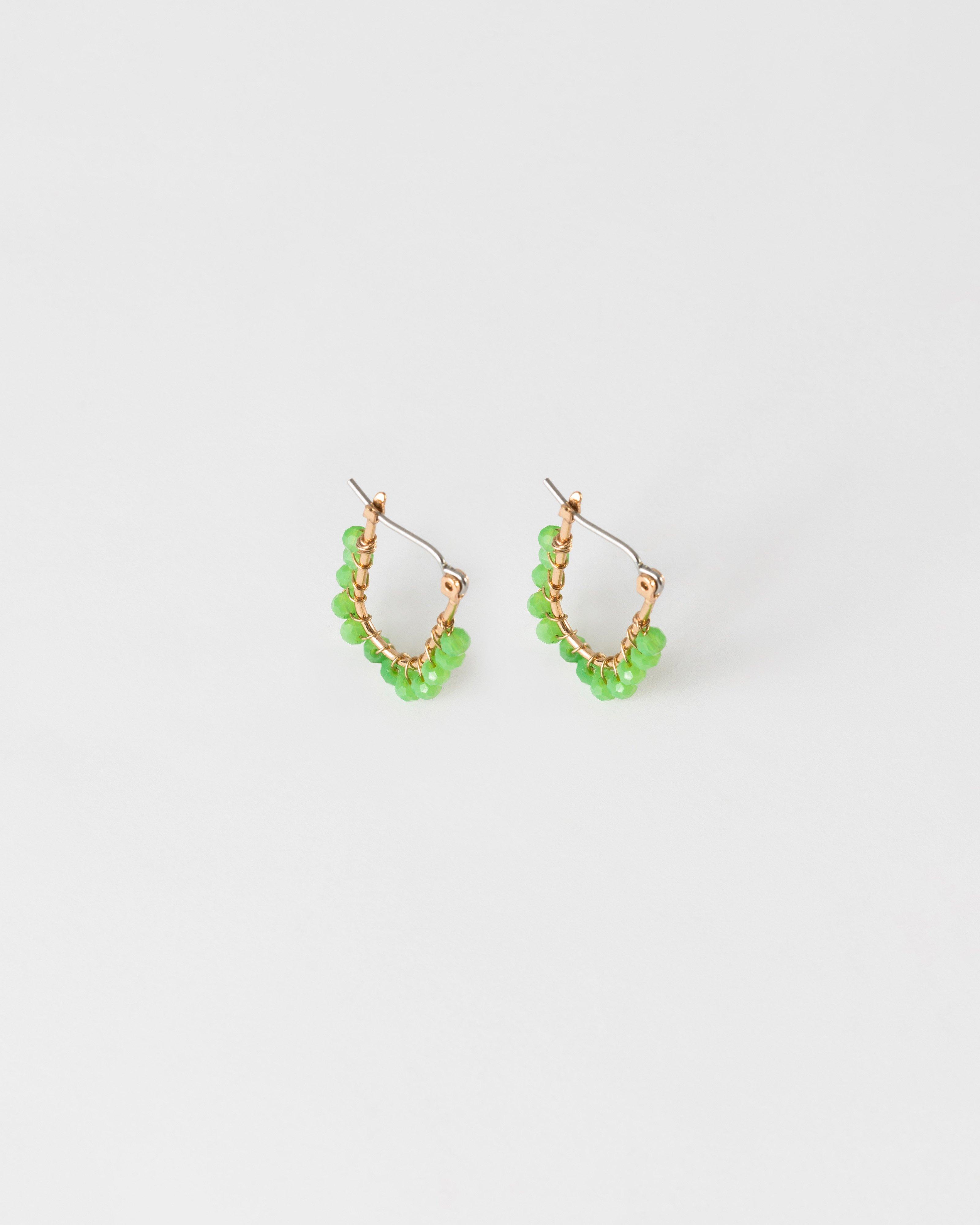 Oval Beaded Mini Hoop Earrings -  Green