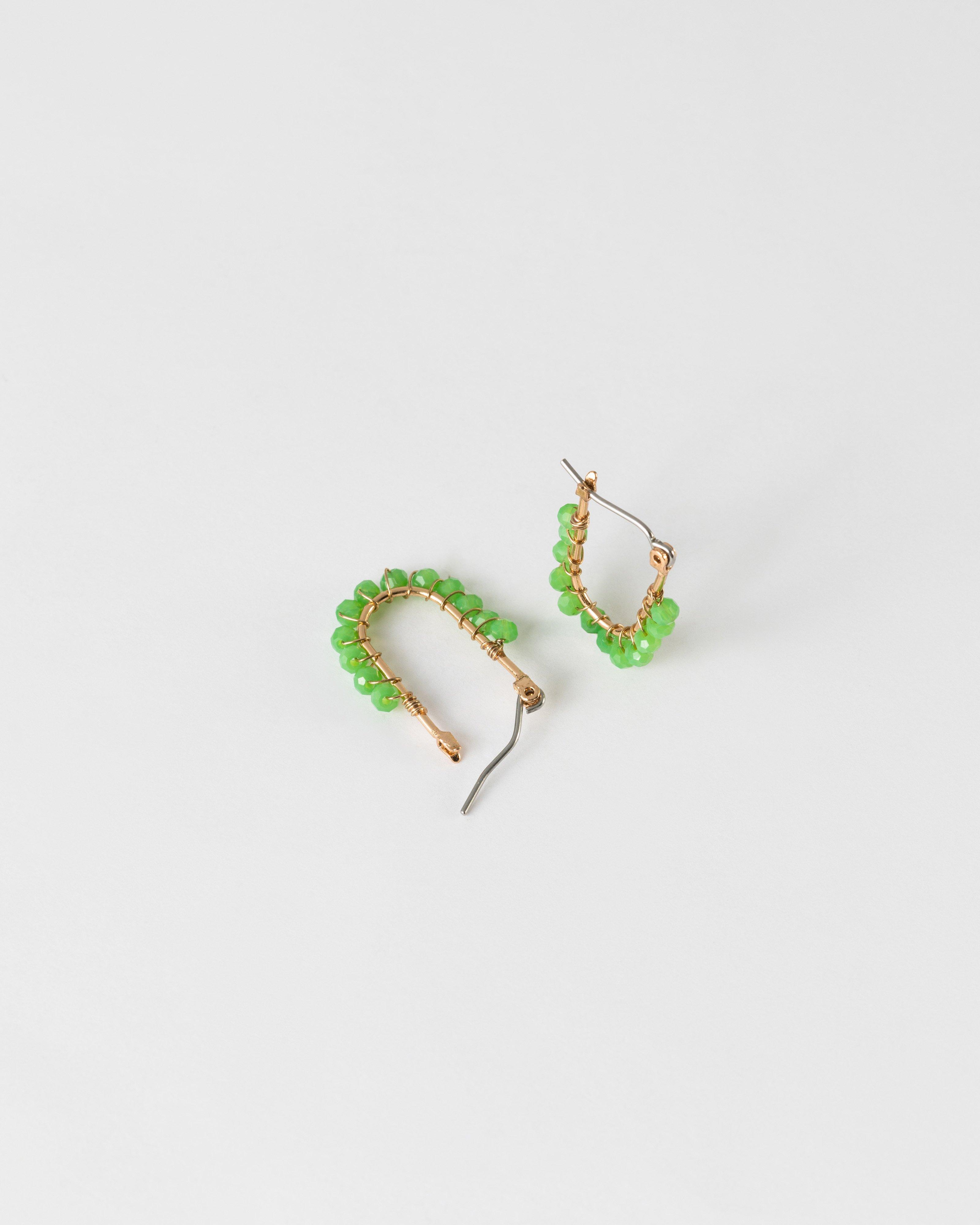 Oval Beaded Mini Hoop Earrings -  Green