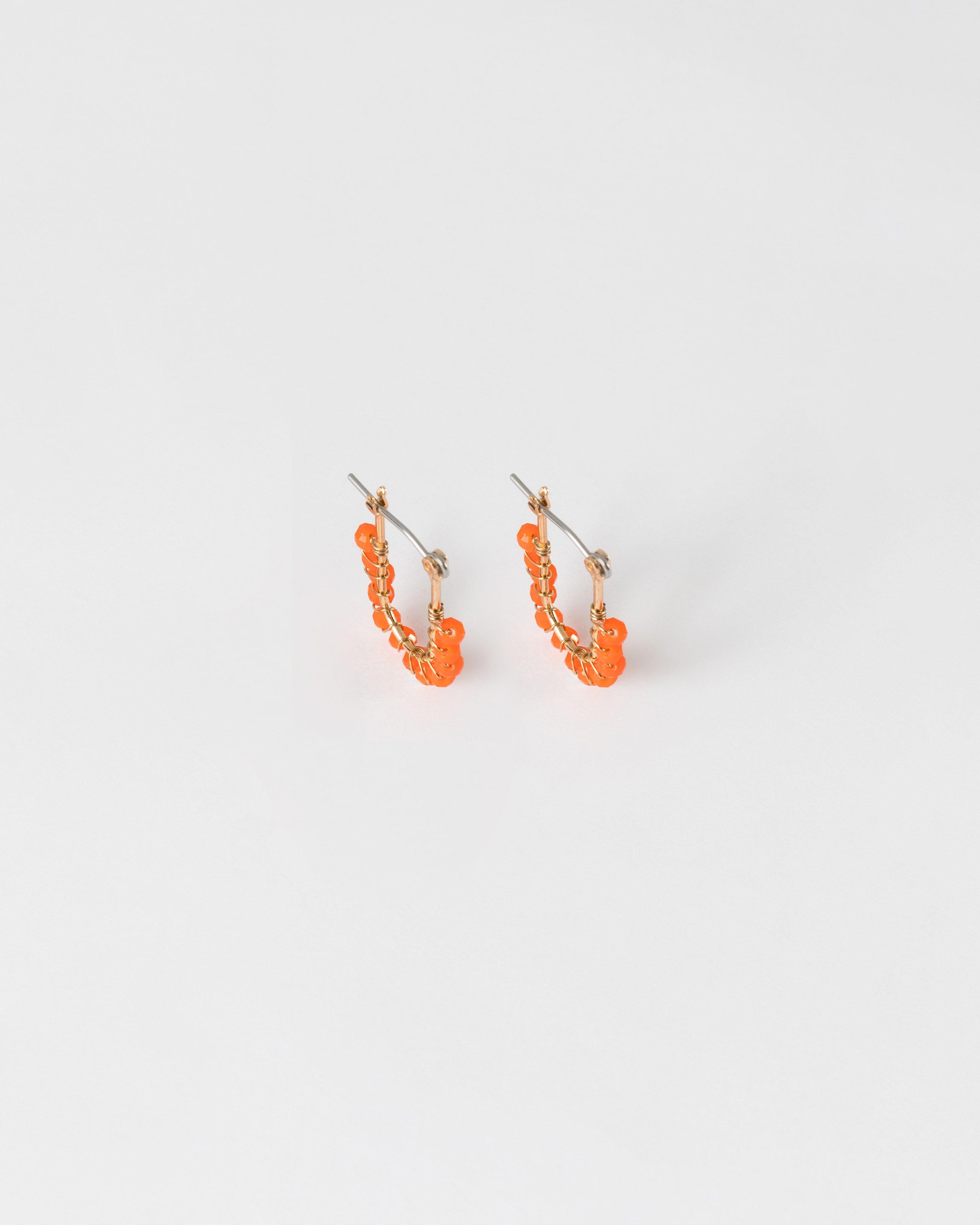 Oval Beaded Mini Hoop Earrings -  Orange