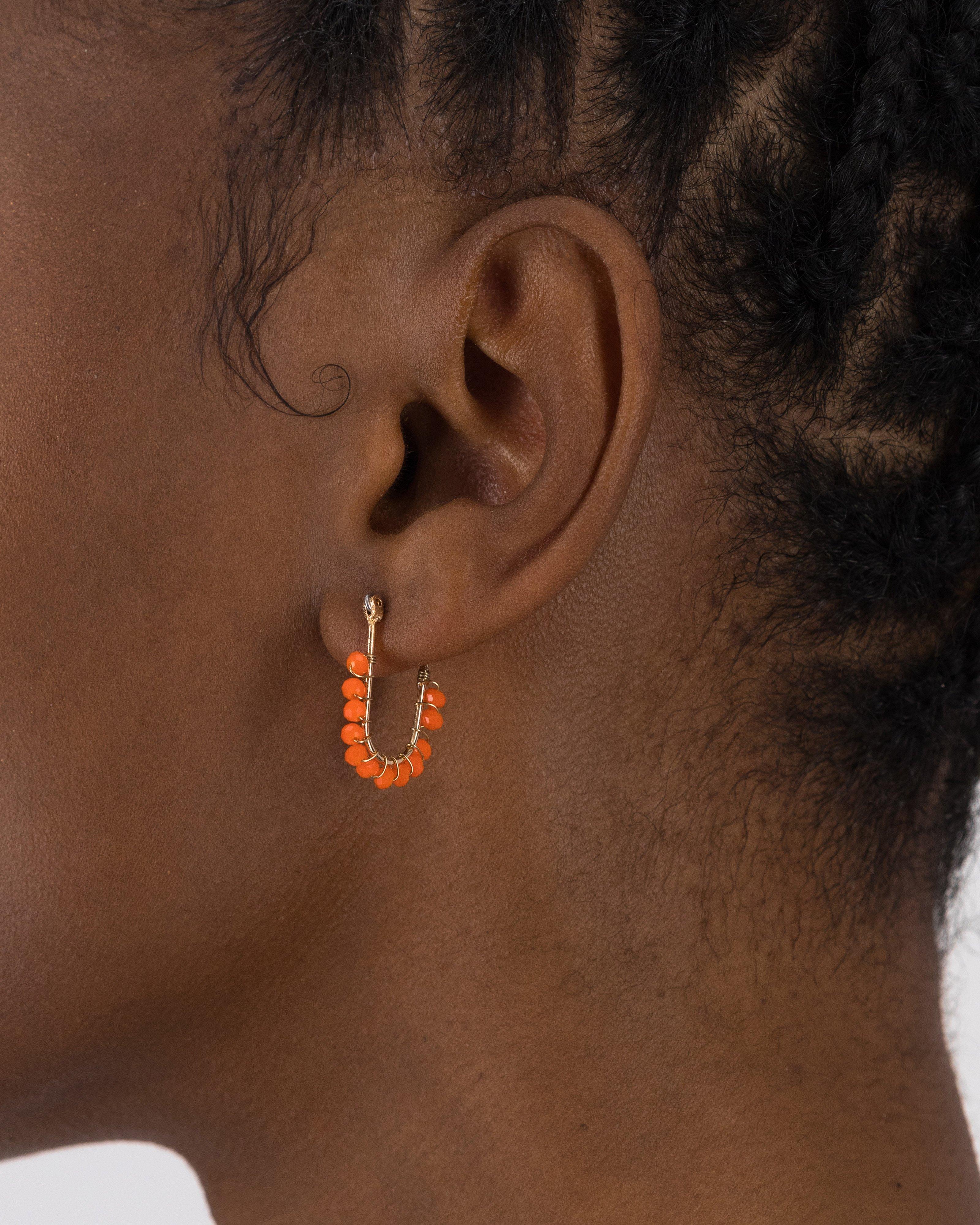 Oval Beaded Mini Hoop Earrings -  Orange