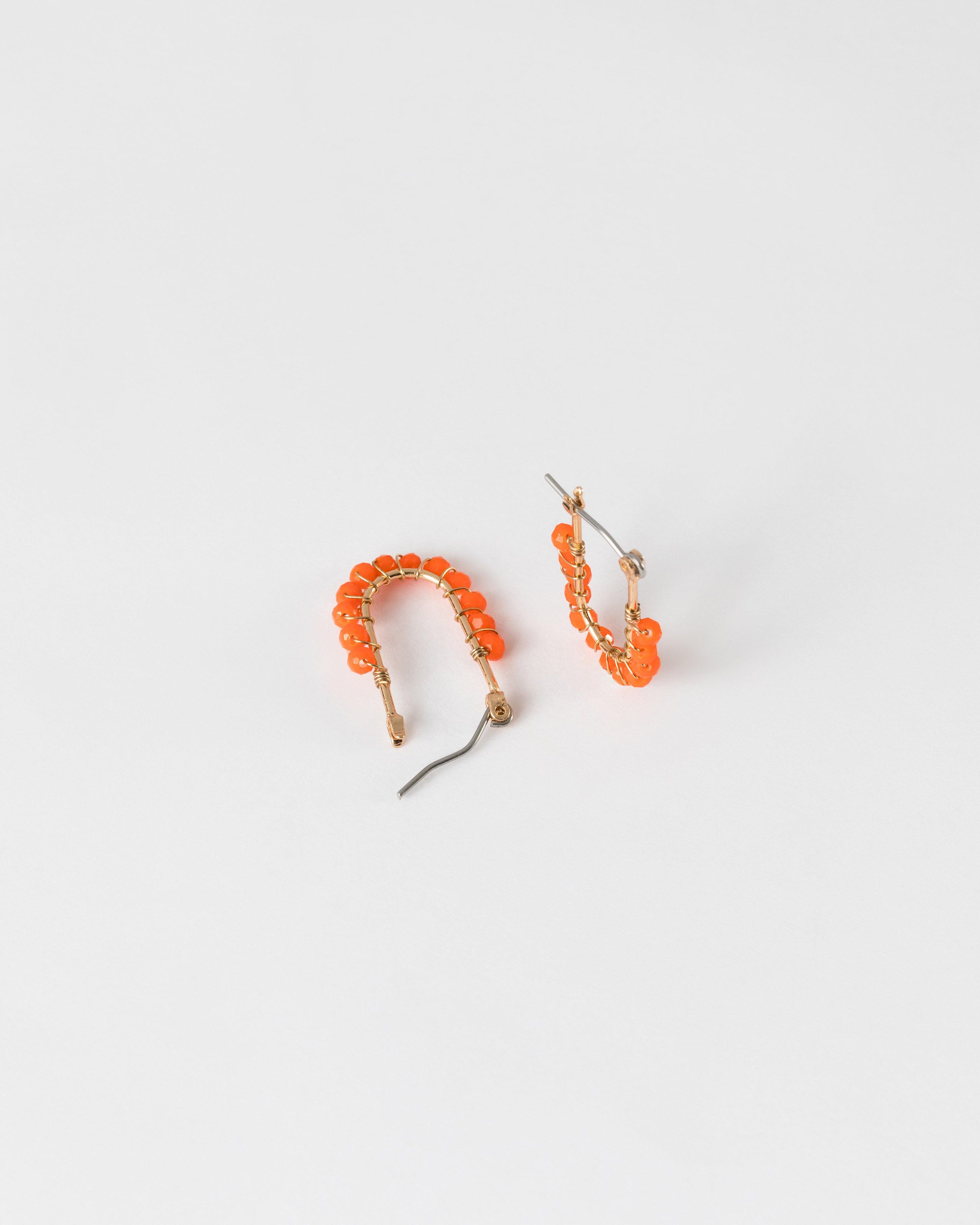 Oval Beaded Mini Hoop Earrings -  Orange