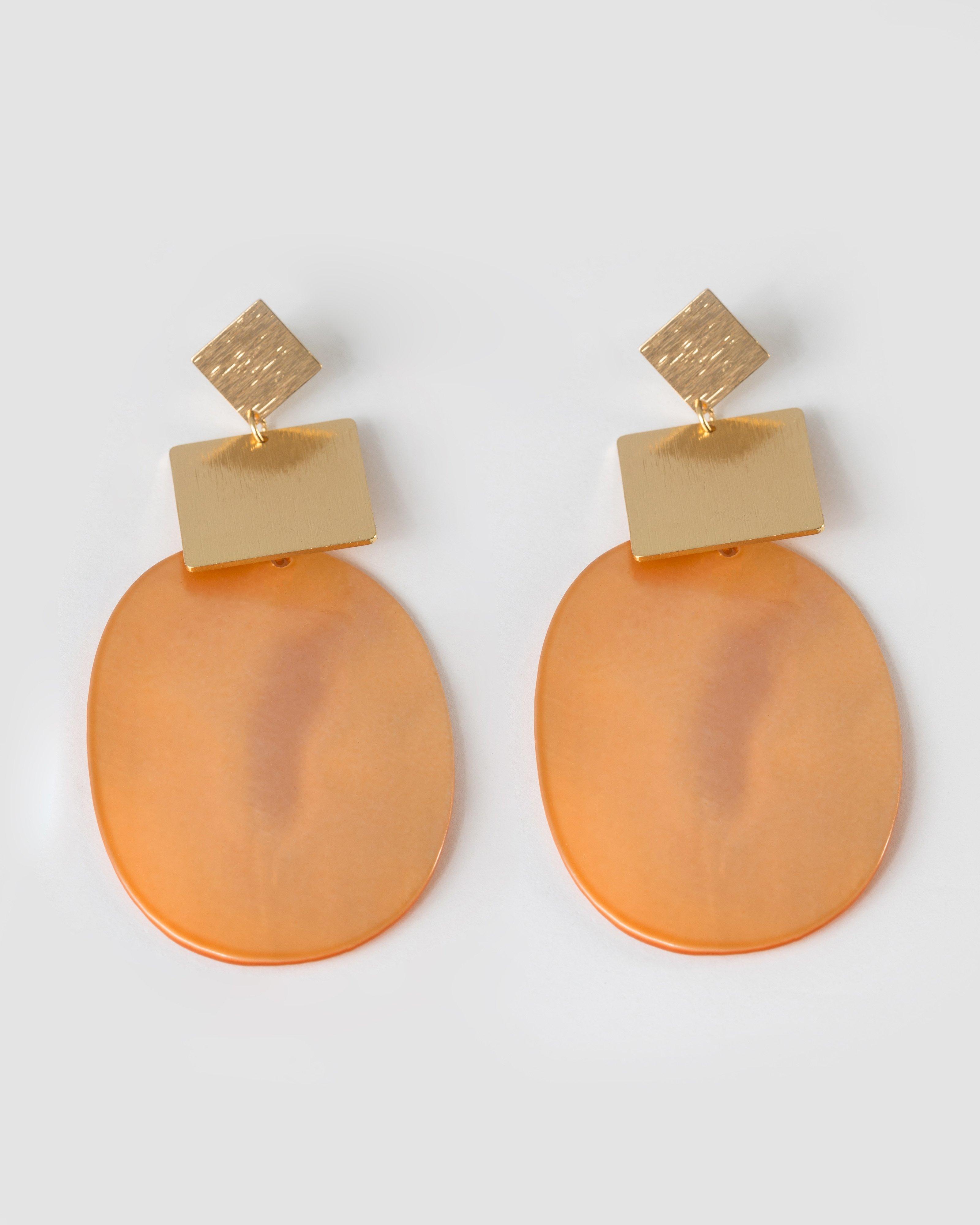 Statement Shell and Square Drop Earrings -  Dusty Pink