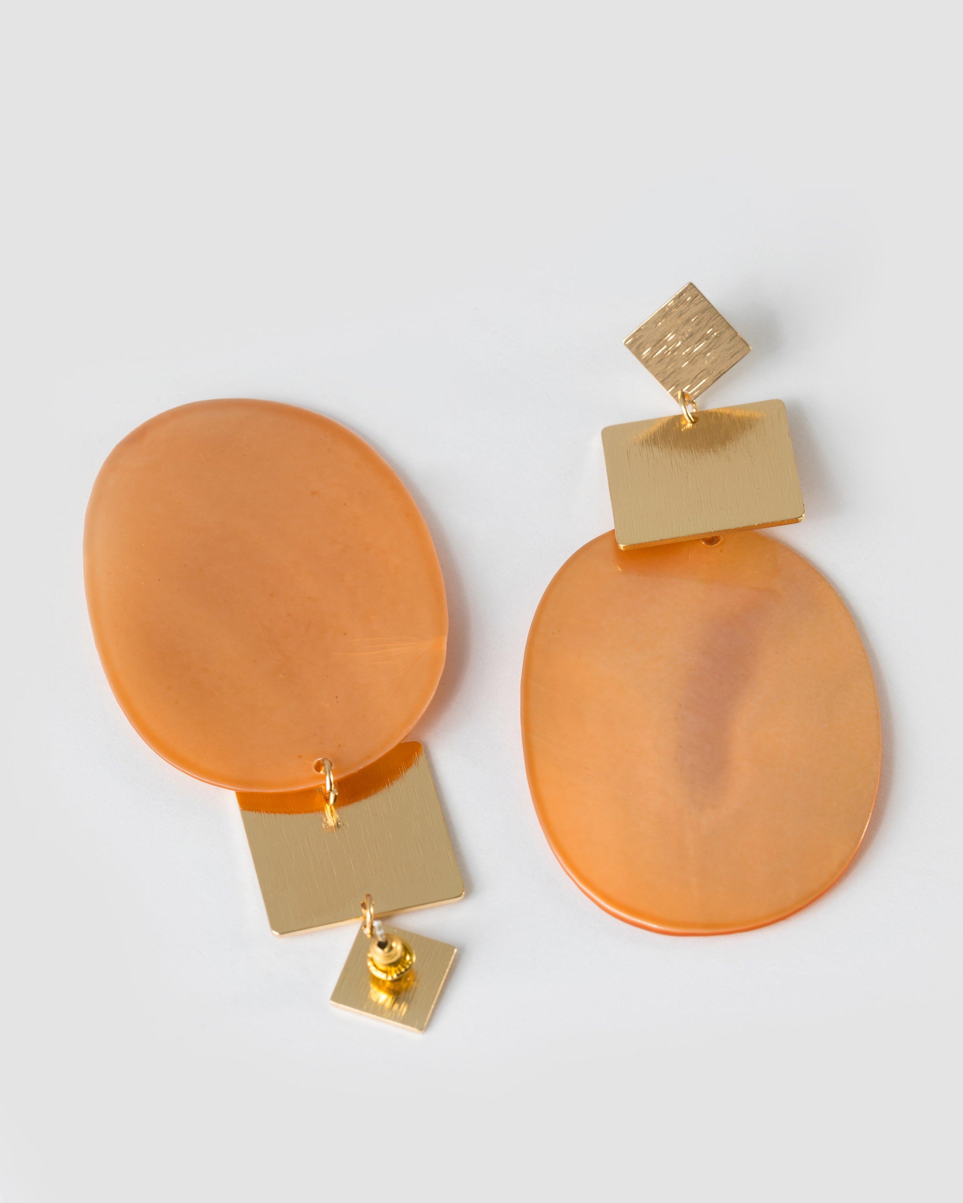 Statement Shell and Square Drop Earrings -  Dusty Pink