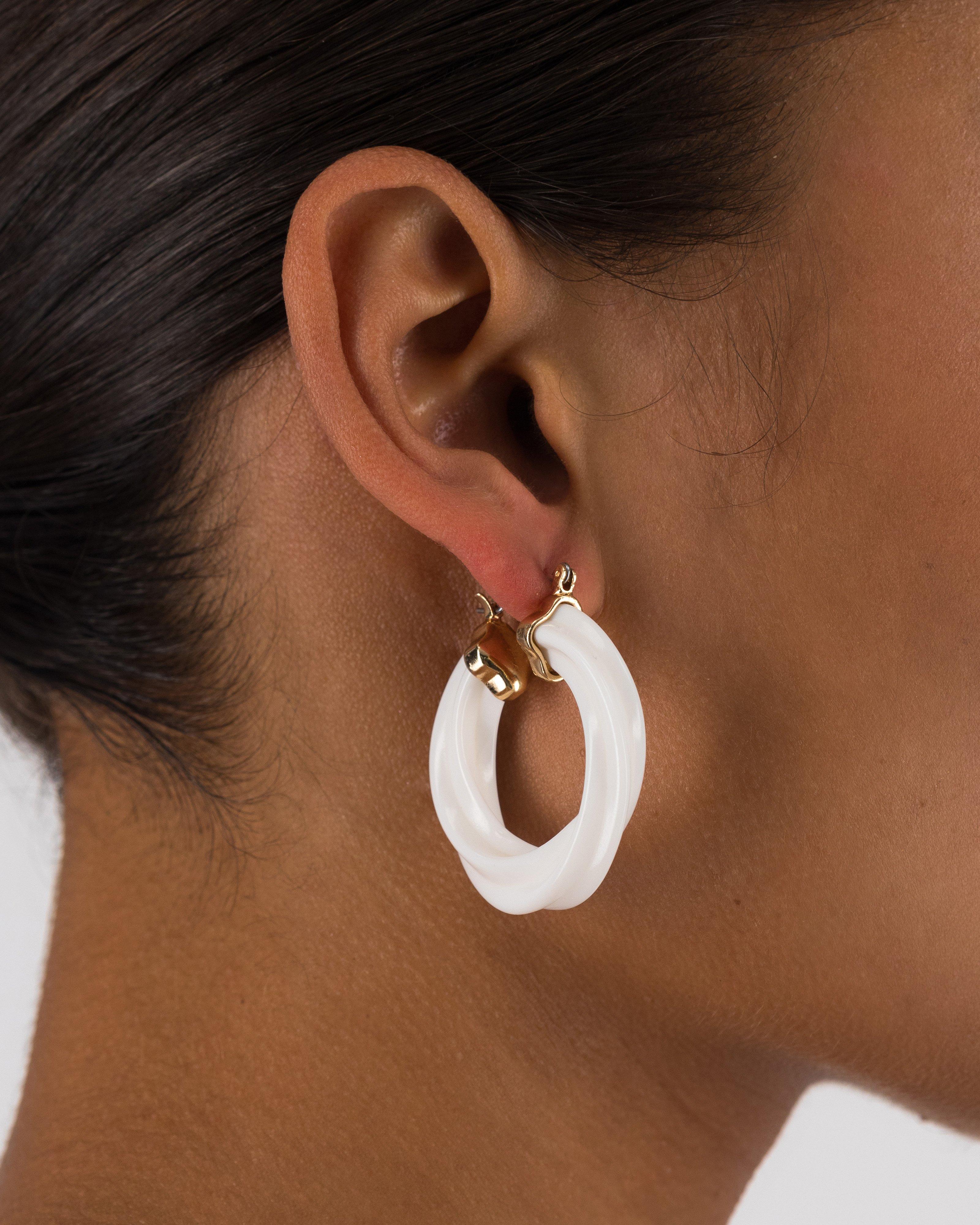 Twisted Epoxy Hoop Earrings -  Milk