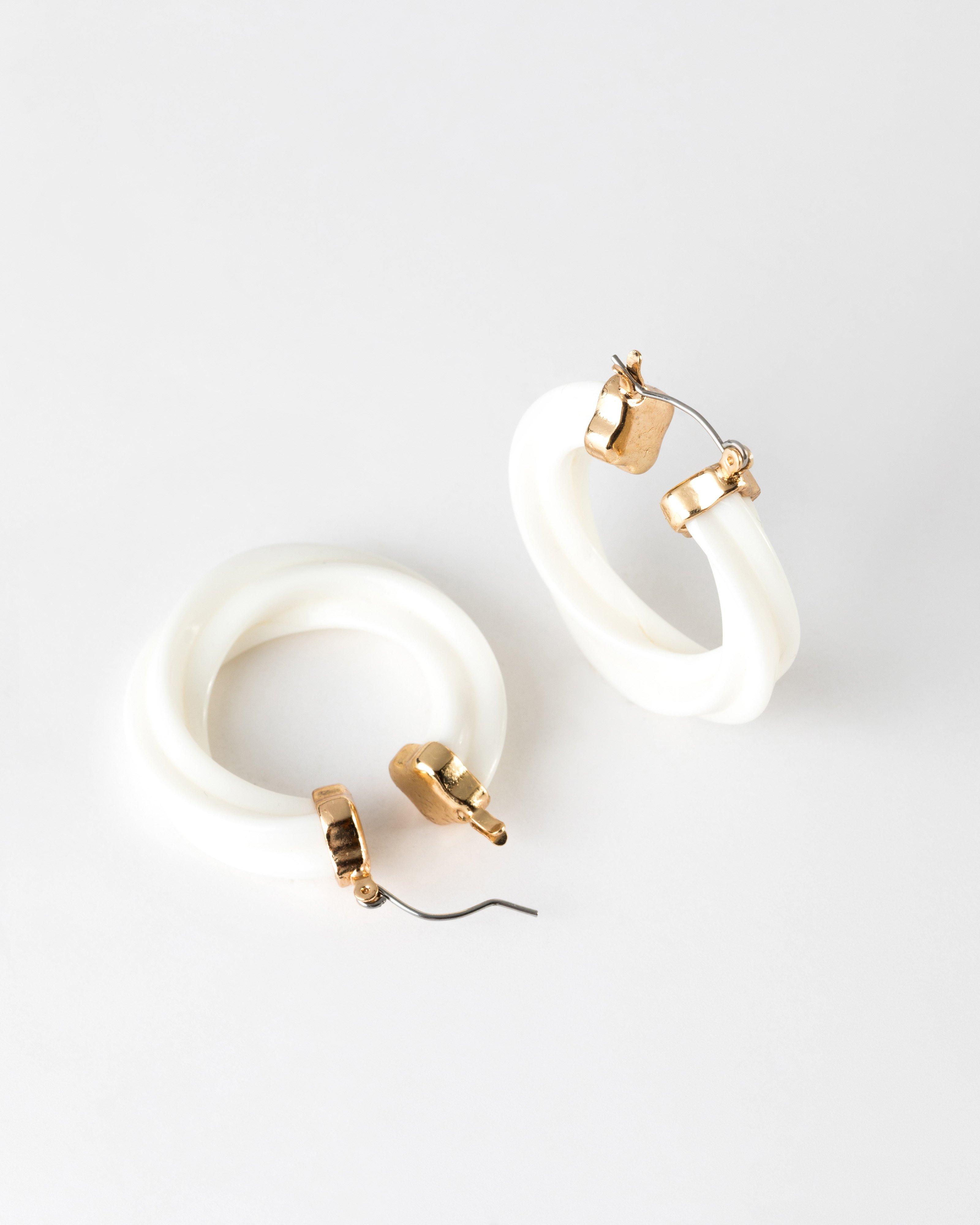 Twisted Epoxy Hoop Earrings -  Milk