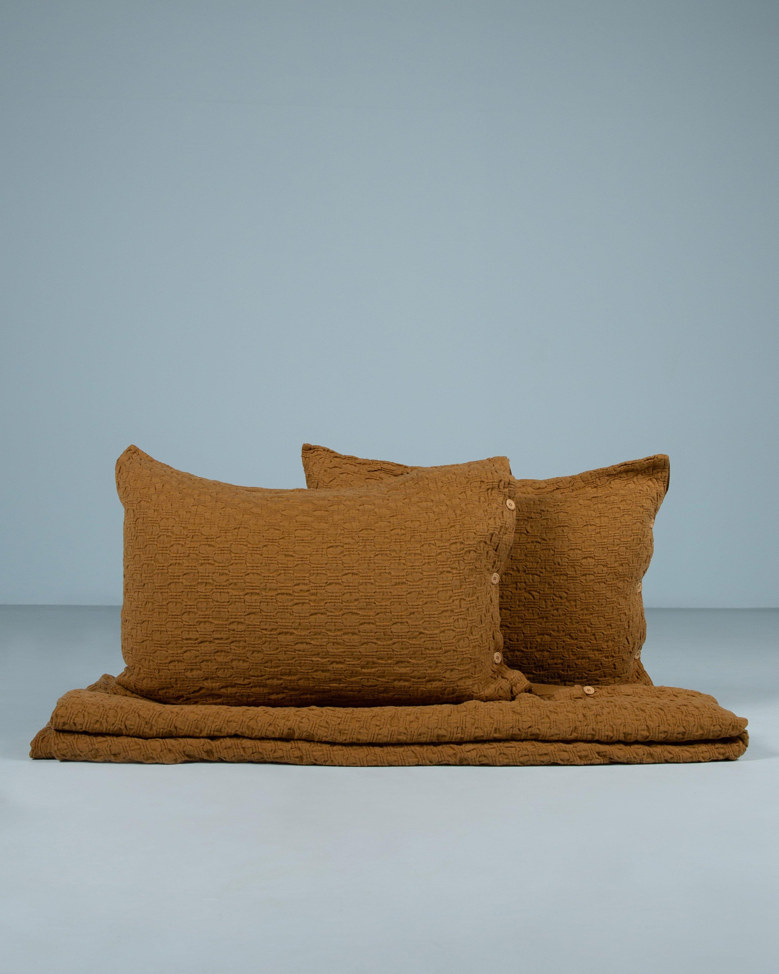 Ama Textured Queen Duvet and Pillow Set -  Tan