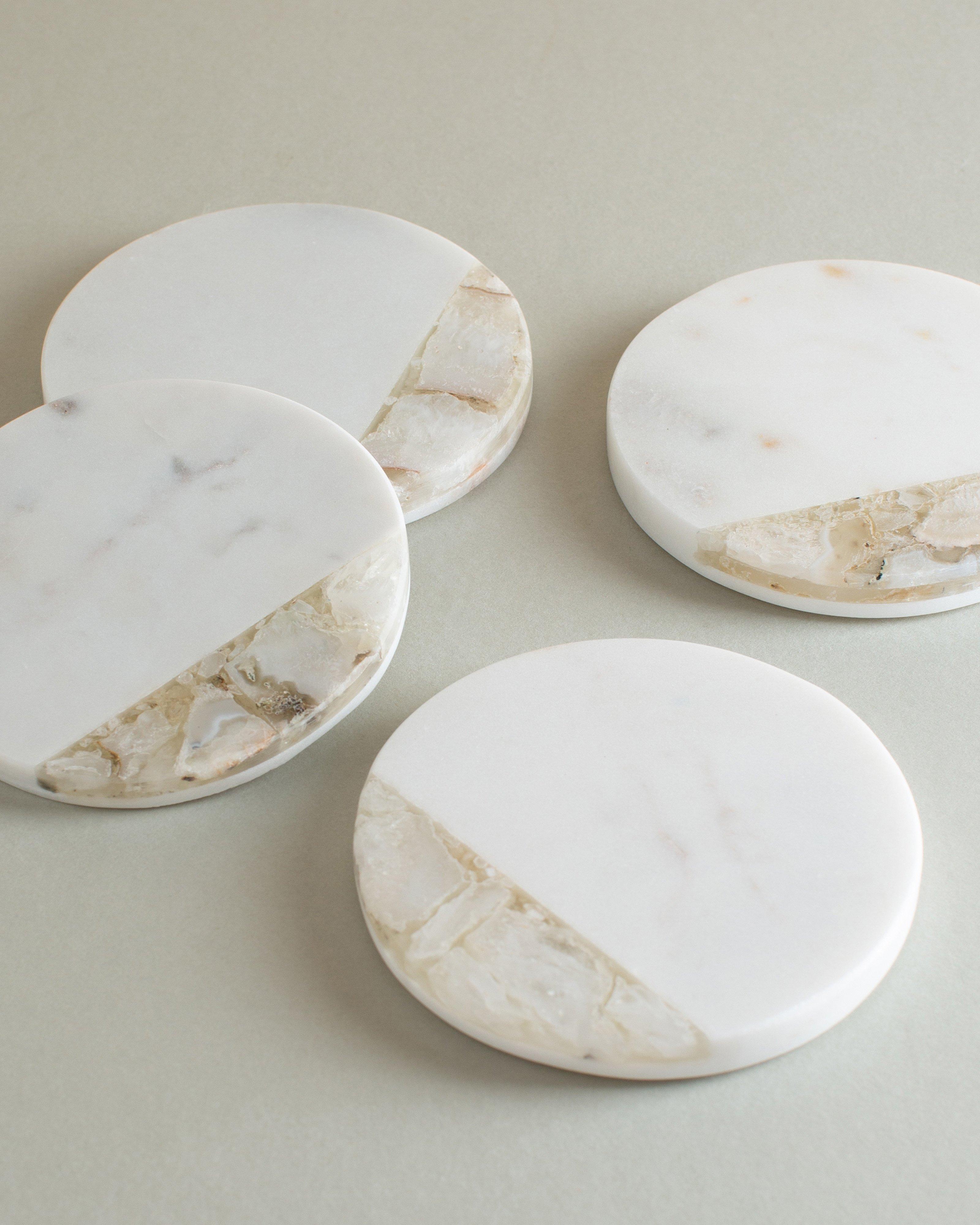 Agate And Marble Coaster Set -  White