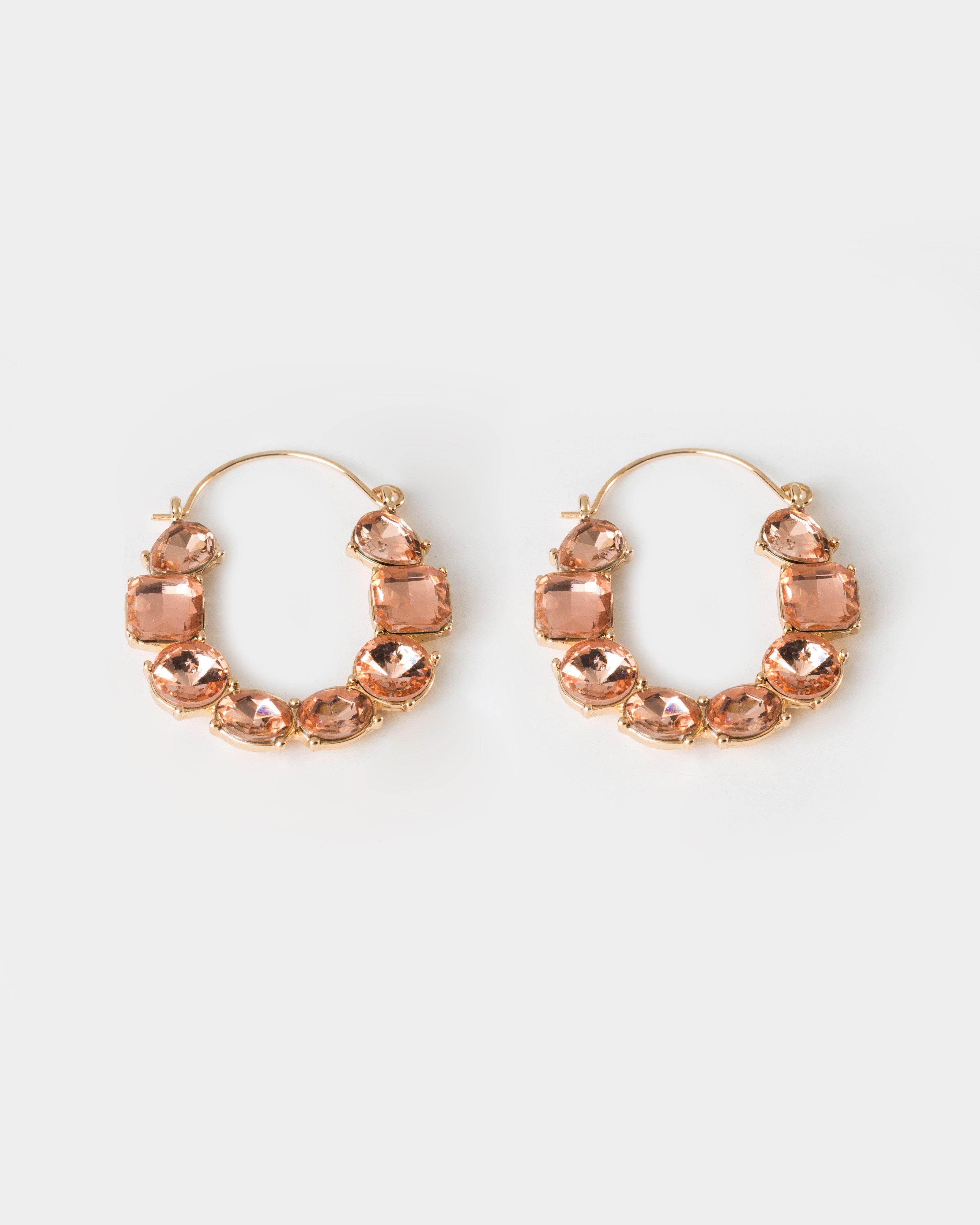 Oval Jewel Hoop Earrings -  Orange