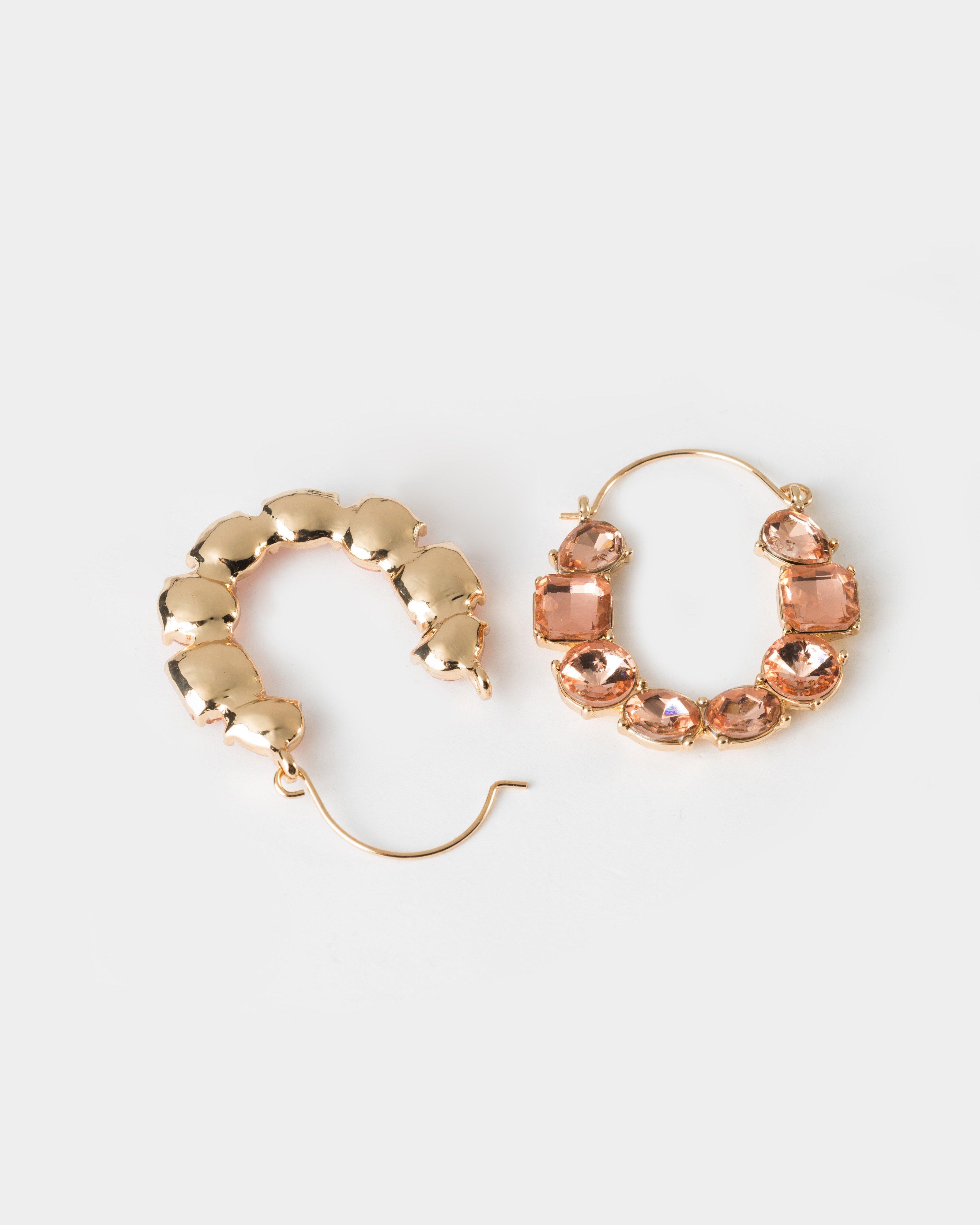 Oval Jewel Hoop Earrings -  Orange