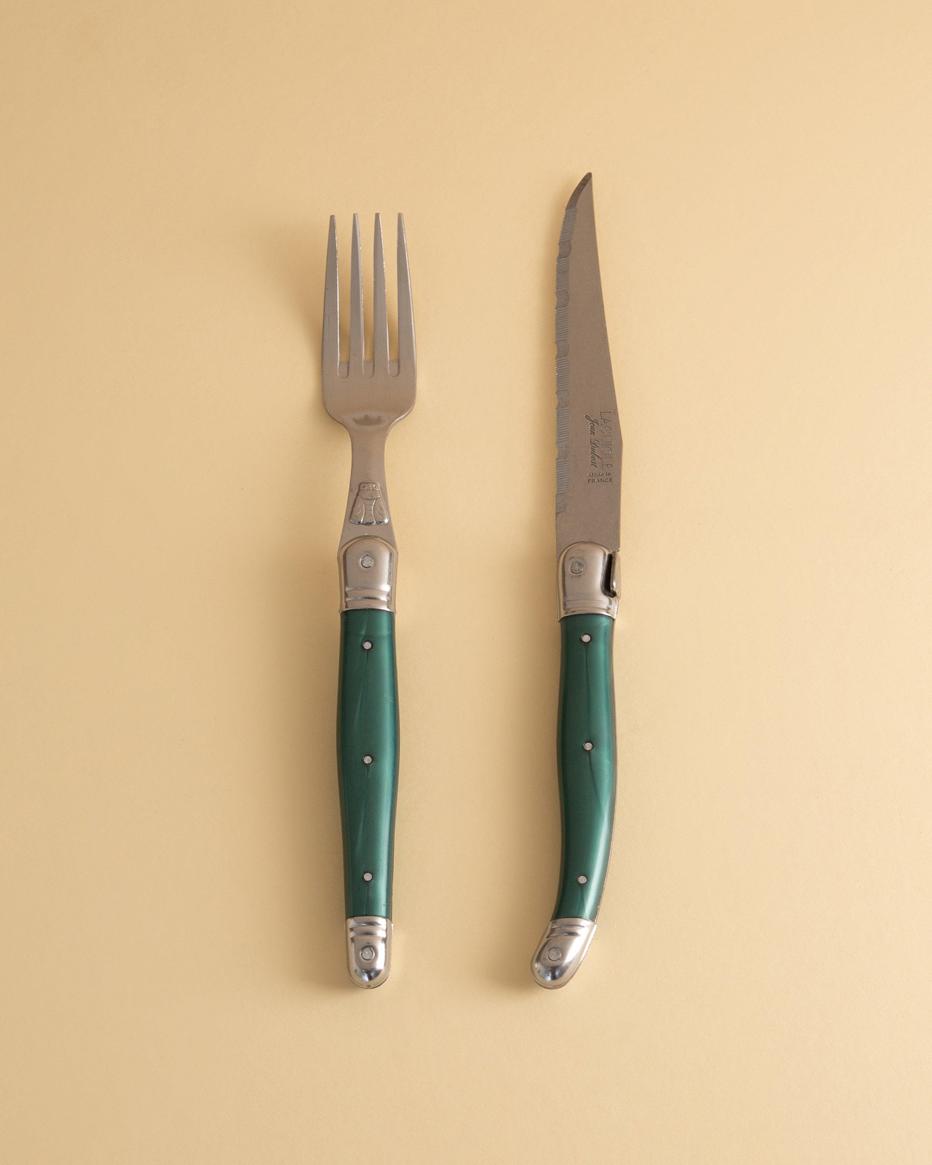 Laguiole Steak Knives and Fork Set -  Green