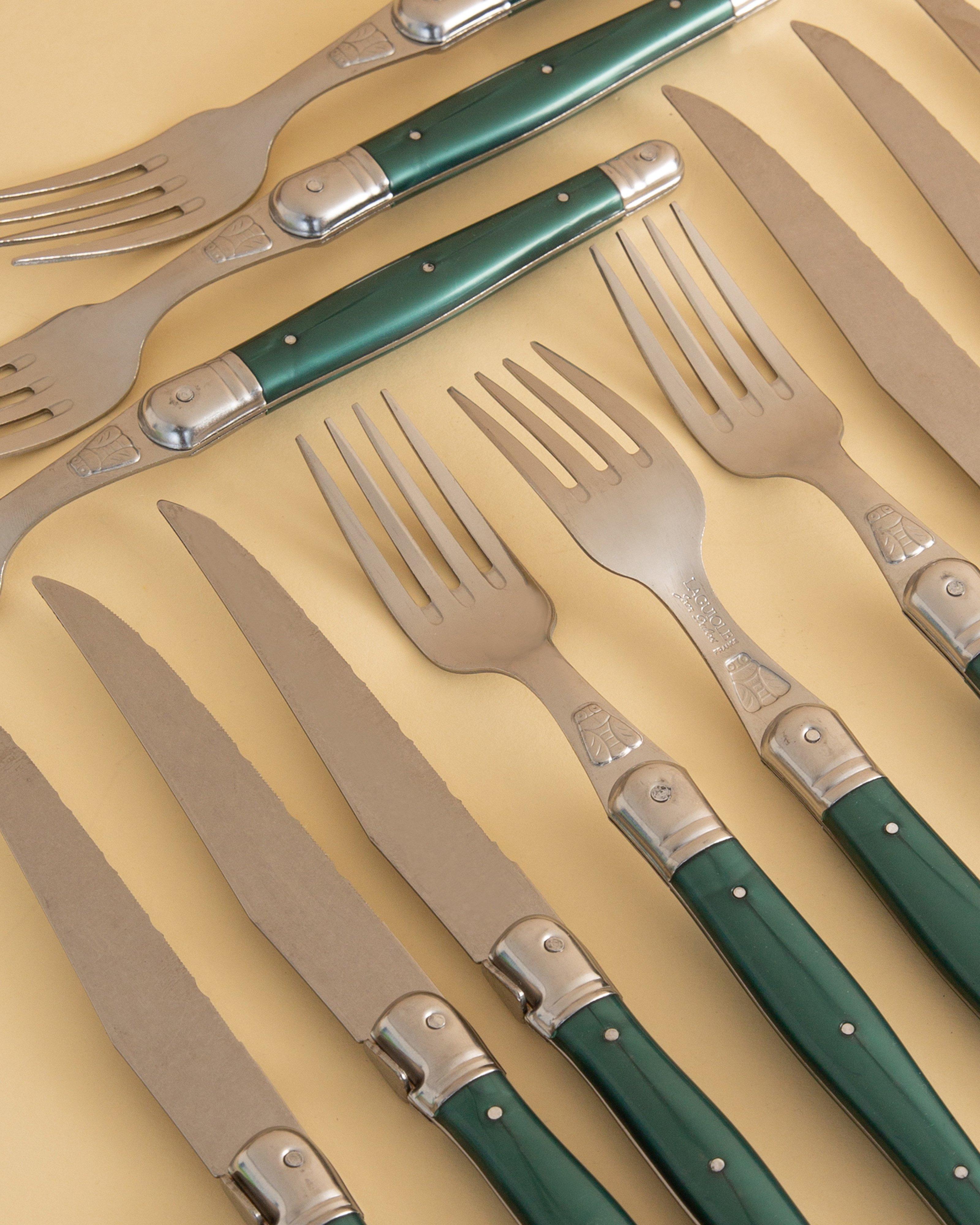 Laguiole Steak Knives and Fork Set -  Green