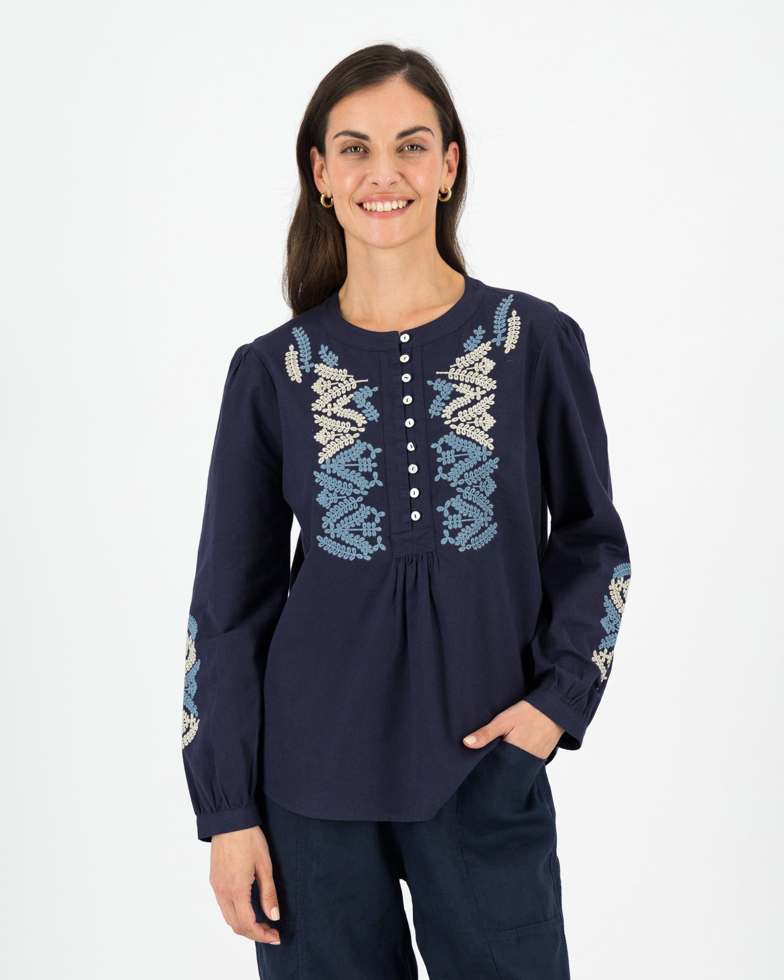 Rare Earth Women’s Divya Embroidered Blouse -  Indigo