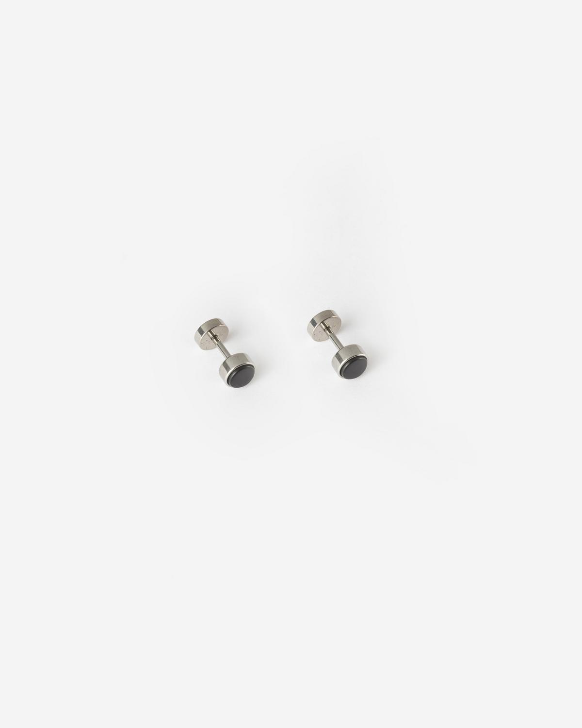 Men's Stainless Steel Dumbbell Stud Earring  -  Silver