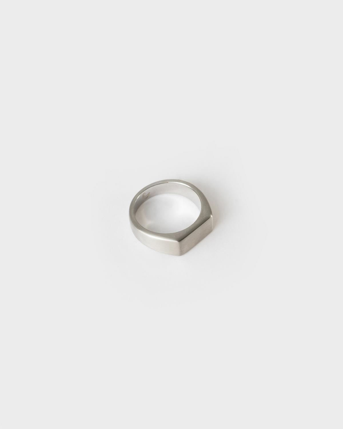Men's Stainless Steel Skinny Signet Ring -  Silver