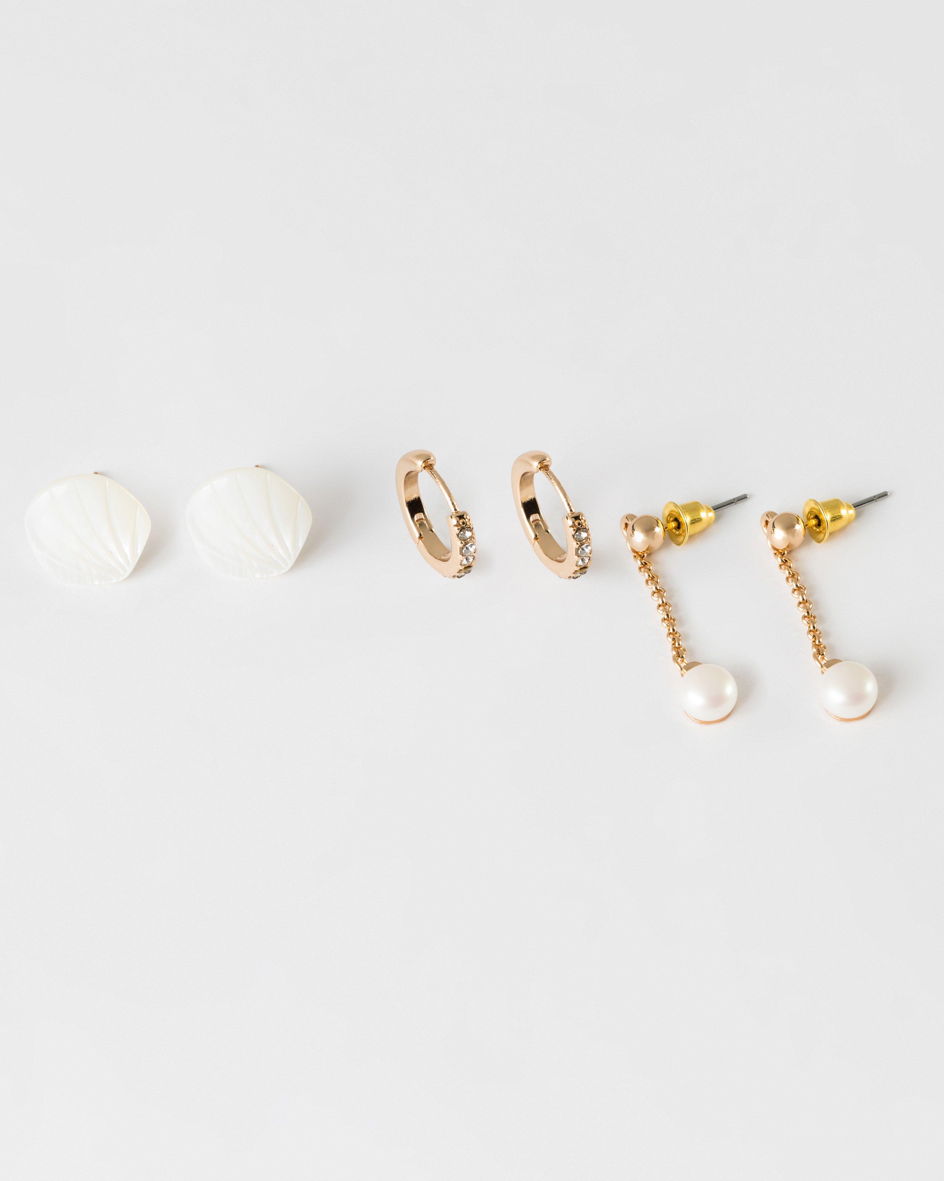 Interest Shell and Pearl Earring Pack -  Milk