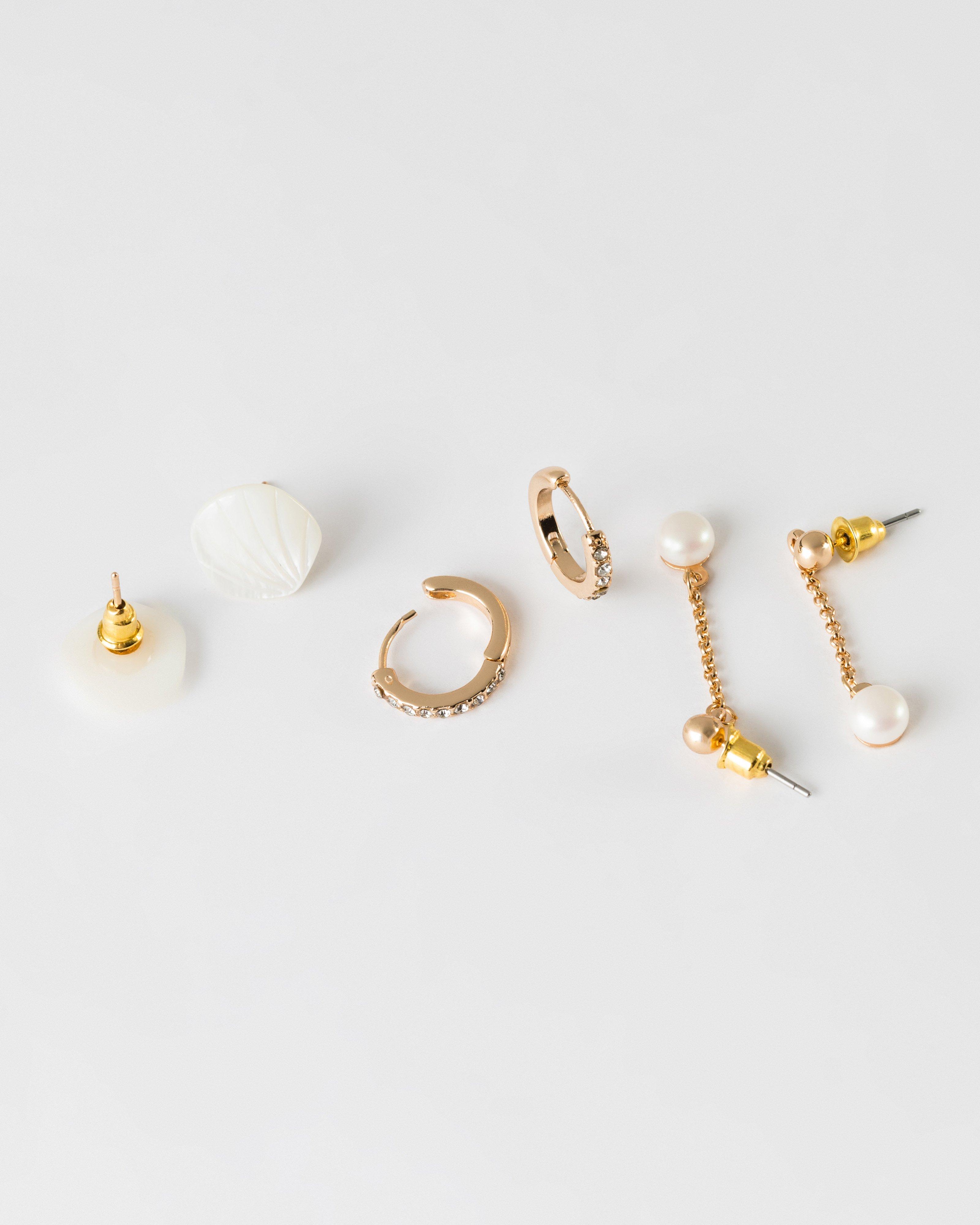 Interest Shell and Pearl Earring Pack -  Milk