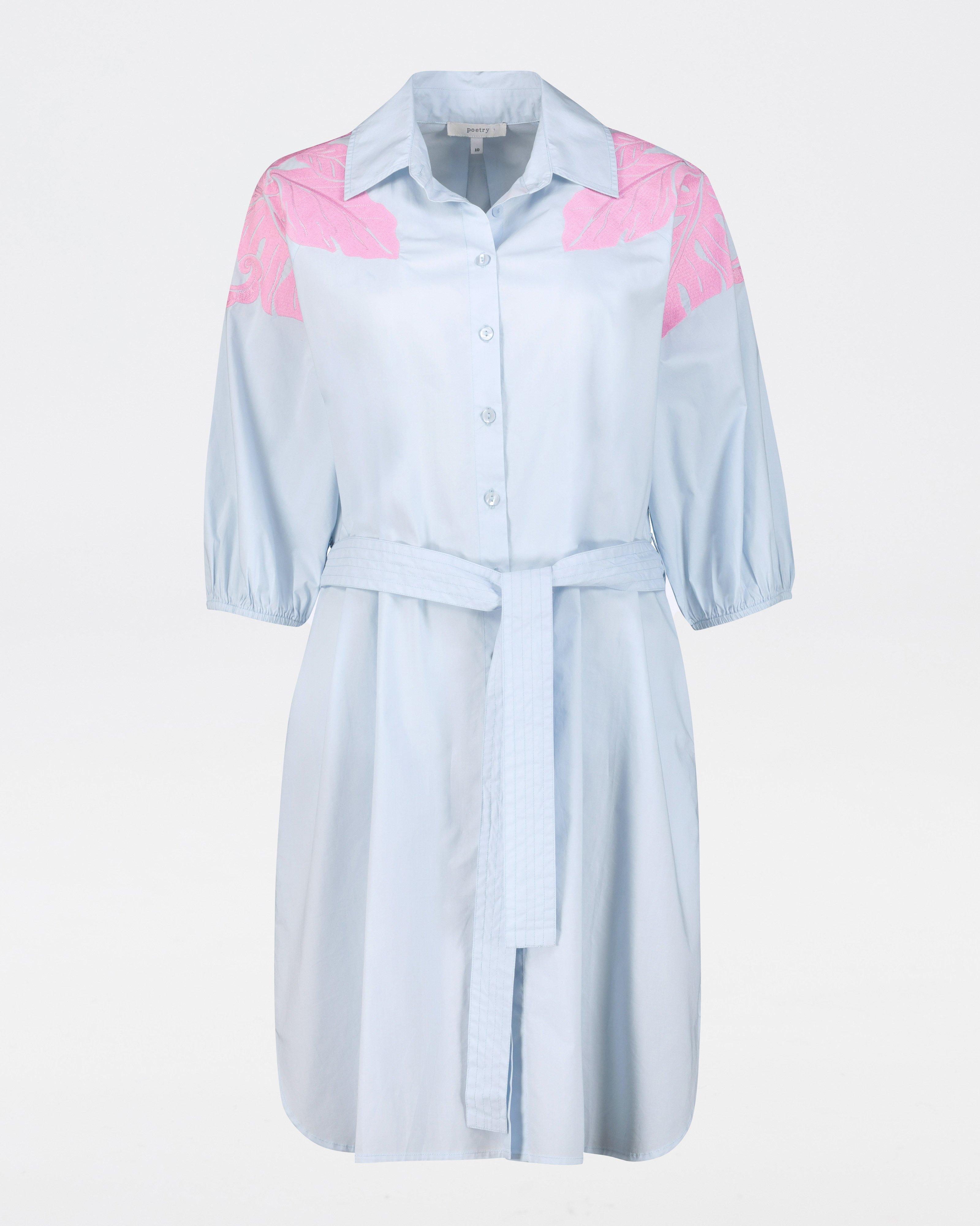 Addison Embroidered Shirt Dress -  Light Blue
