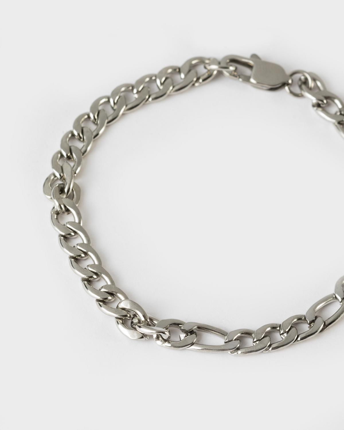Men's Stainless Steel Flat Chain Bracelet  -  Silver