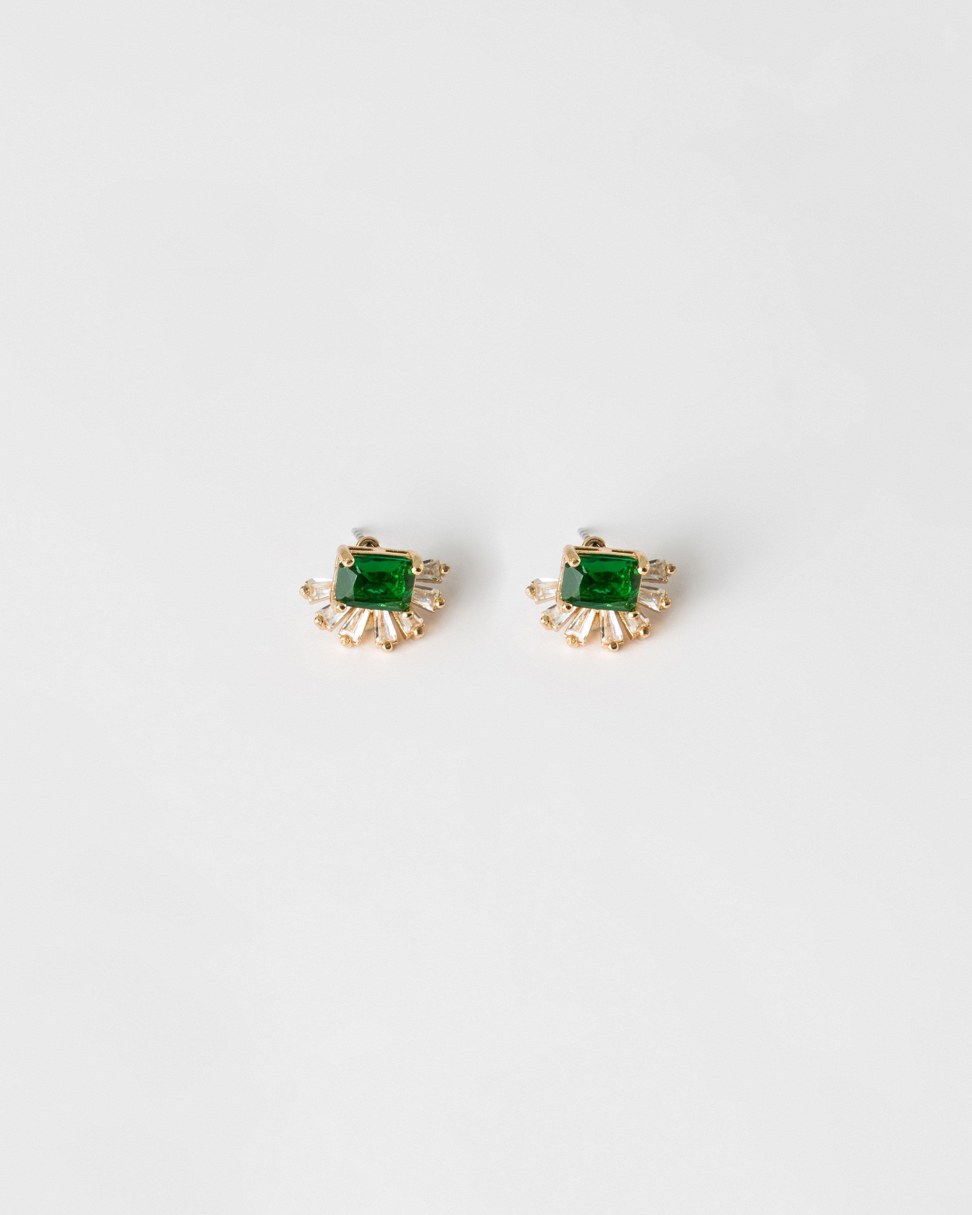 Half Fan and Stud Peekaboo Earrings -  Green