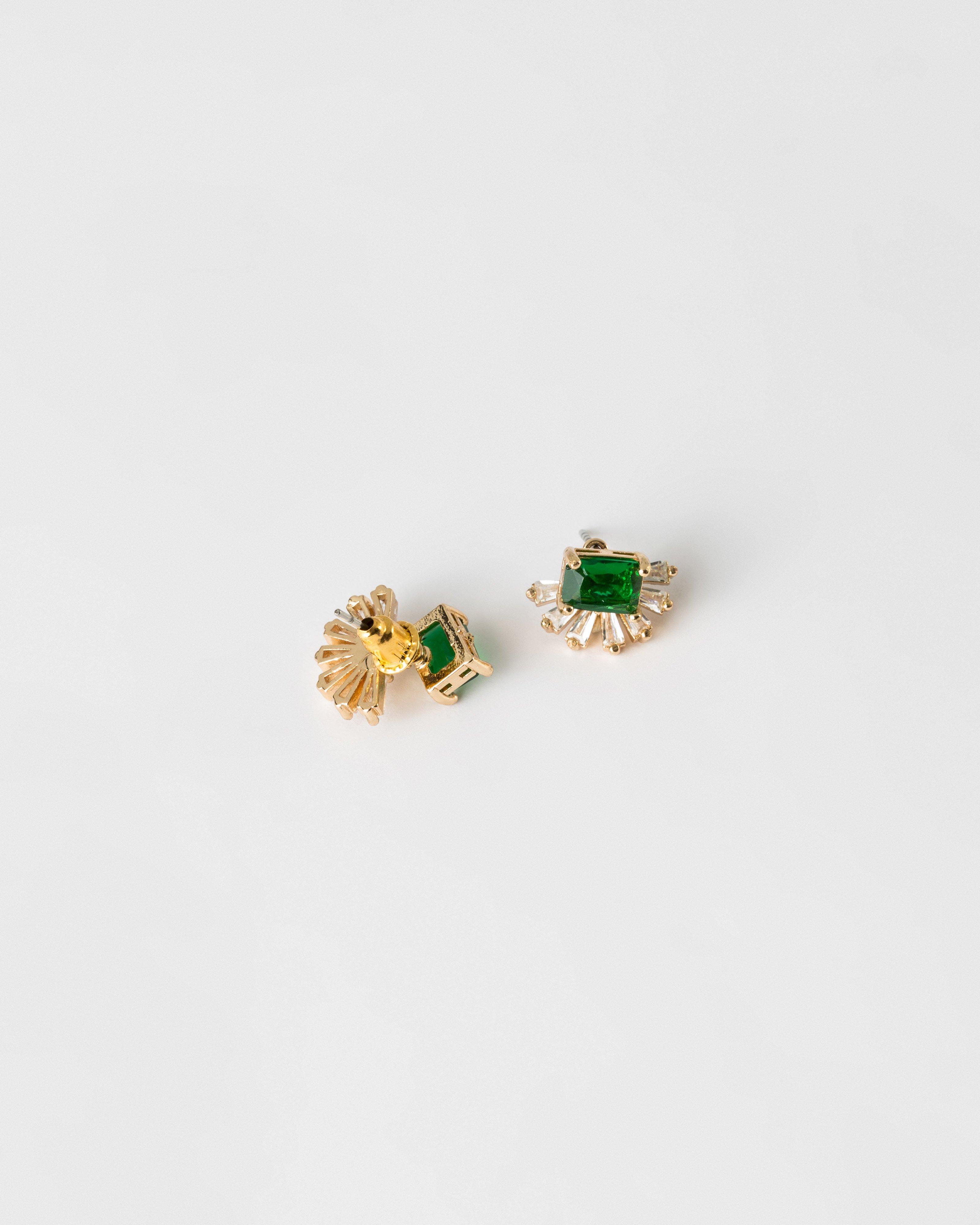 Half Fan and Stud Peekaboo Earrings -  Green