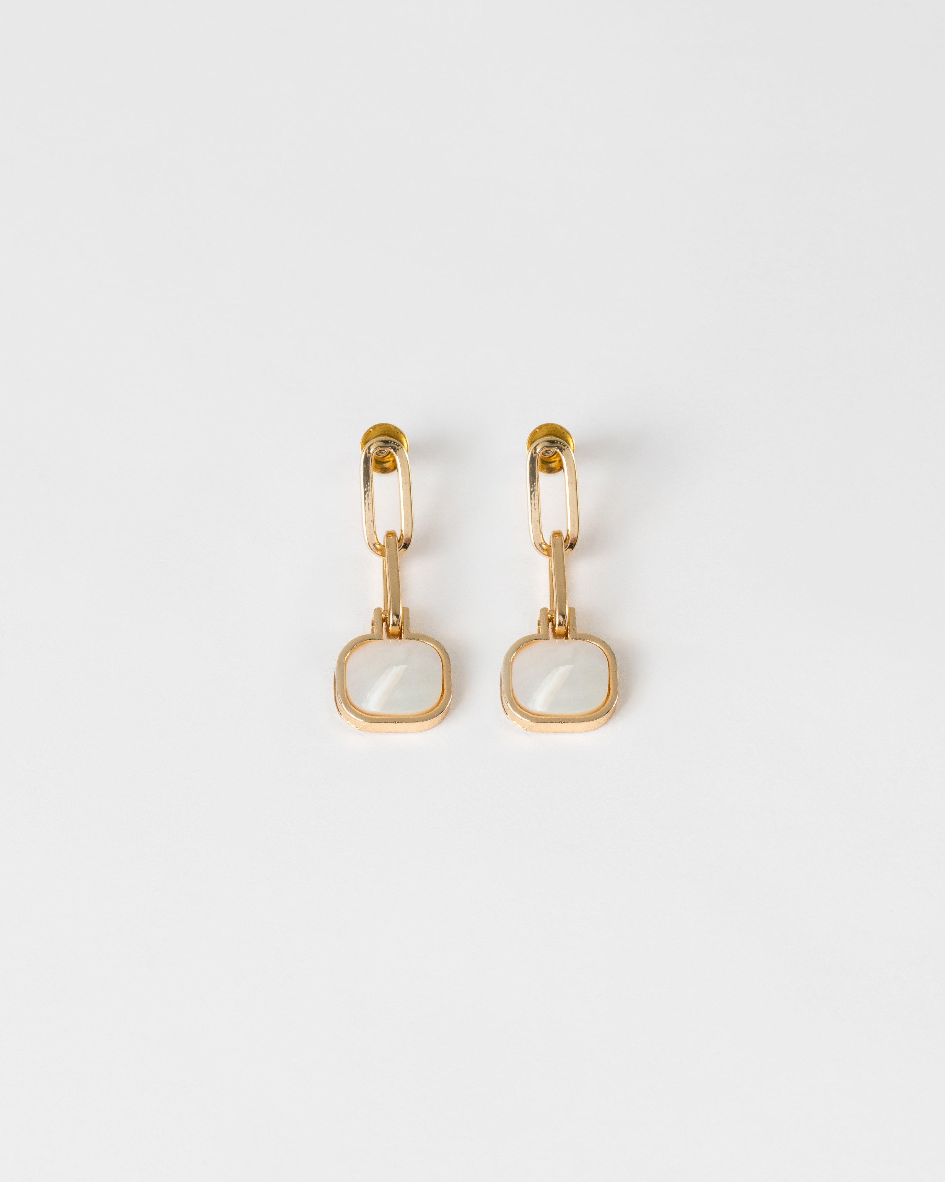 Double Link and Stone Drop Earring -  Gold