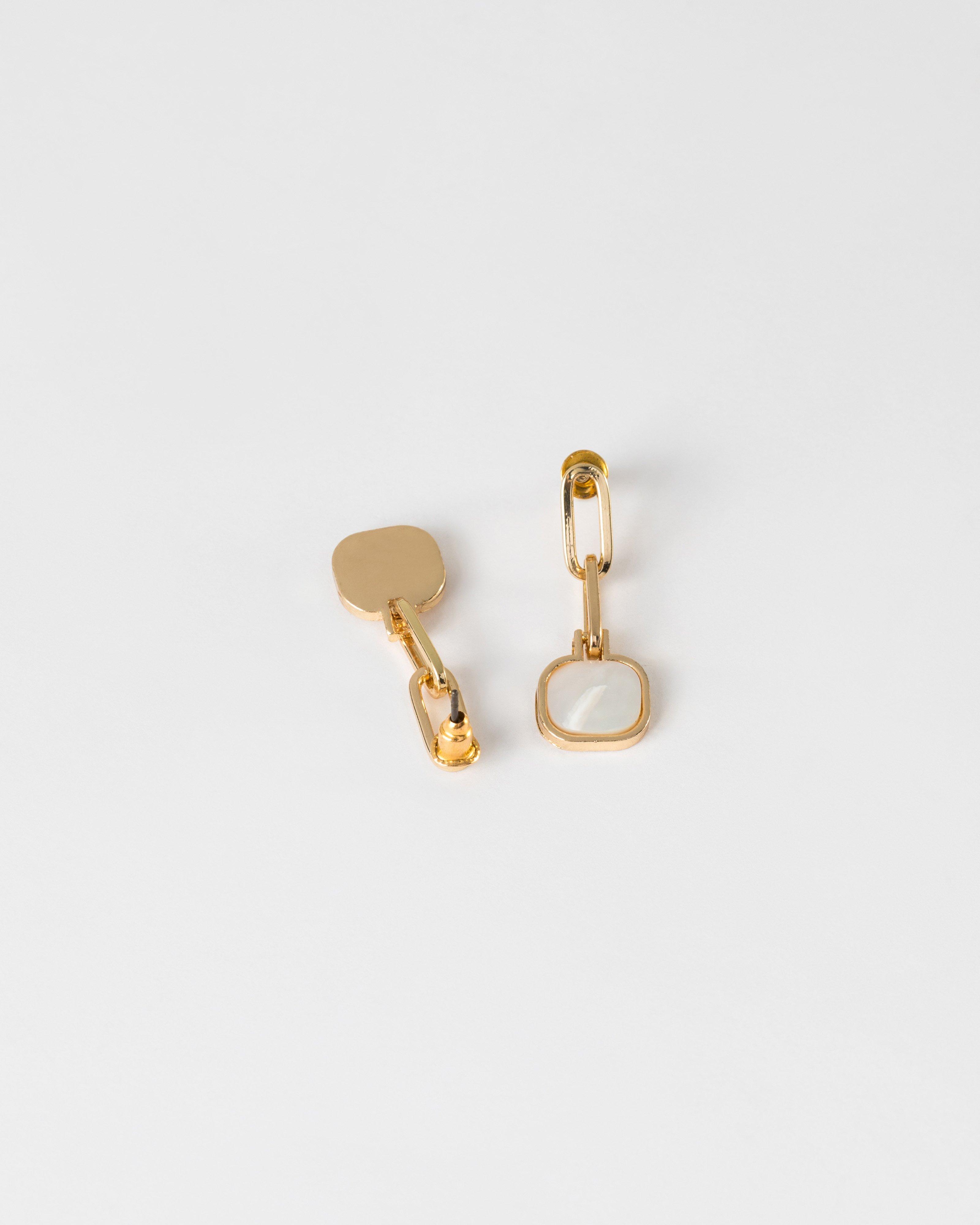 Double Link and Stone Drop Earring -  Gold