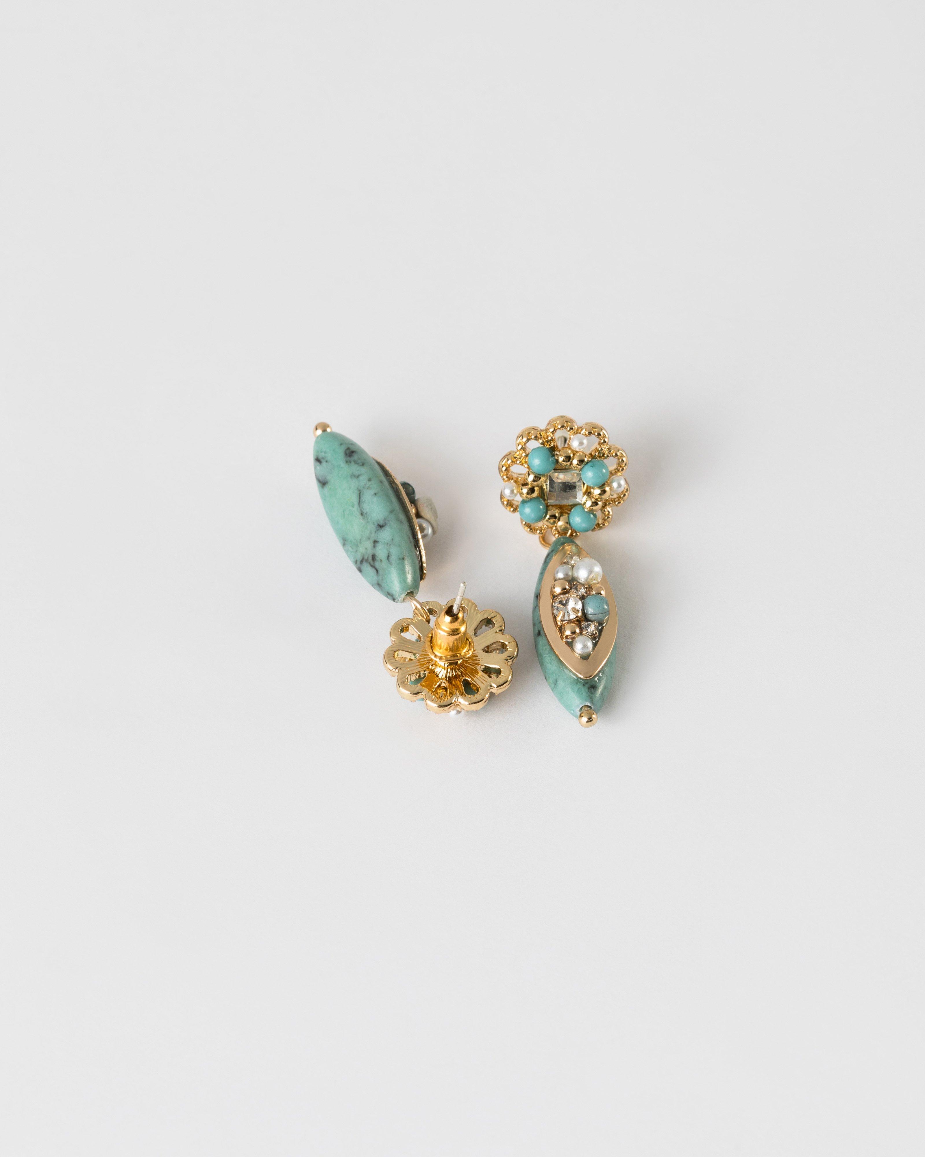 Marquise Stone Pearl and Bead Encrusted Drop Earrings -  Teal