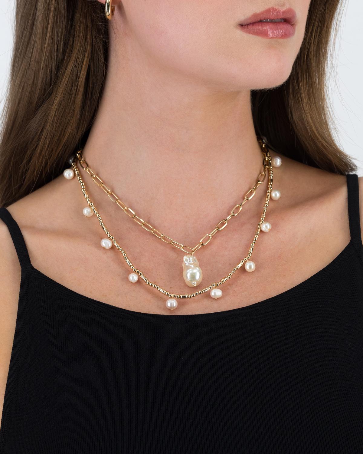 Chunky Chain and Pearl Necklace 2-Pack -  Milk