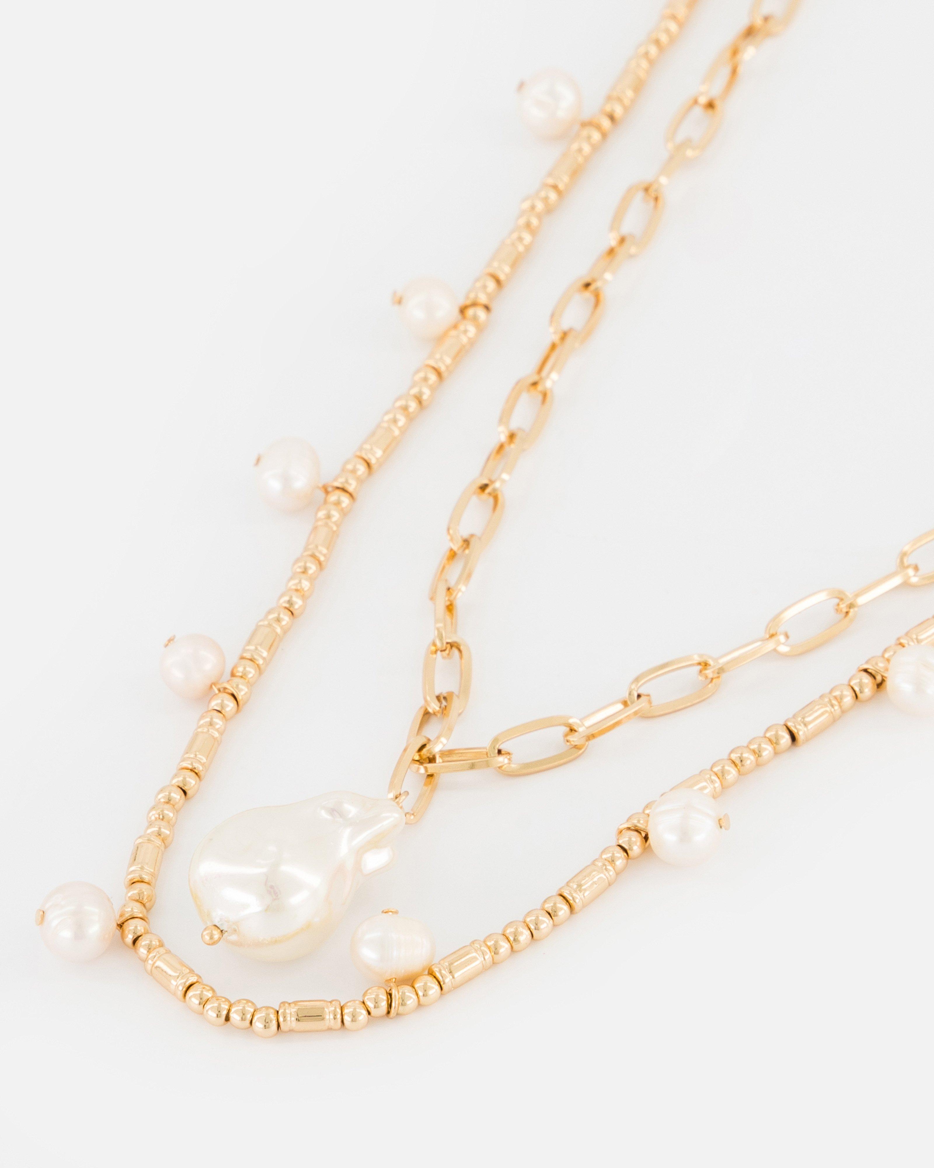Chunky Chain and Pearl Necklace 2-Pack -  Milk