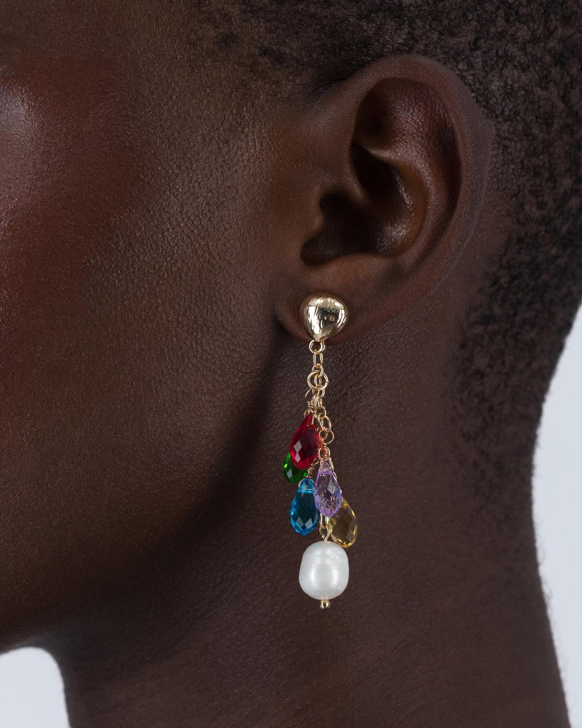 Clustered Pearl and Beaded Dangle Drop Earrings -  Milk