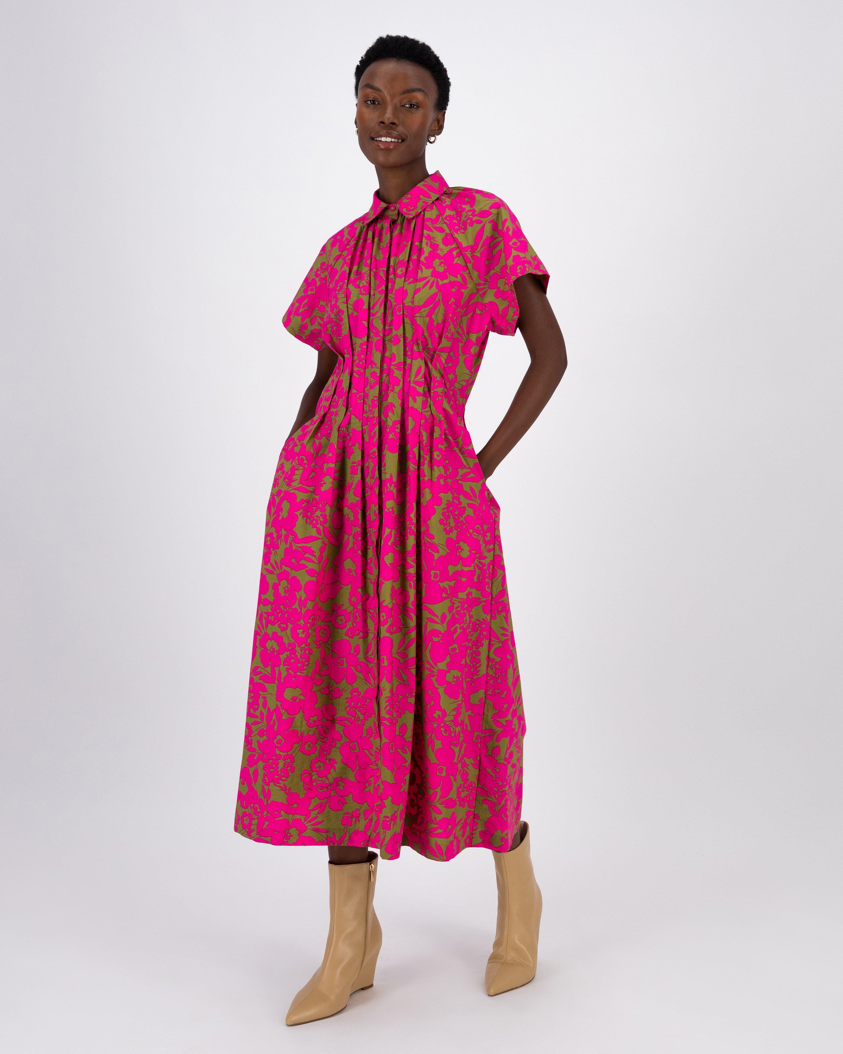 Tiana Waisted Shirt Dress -  Pink