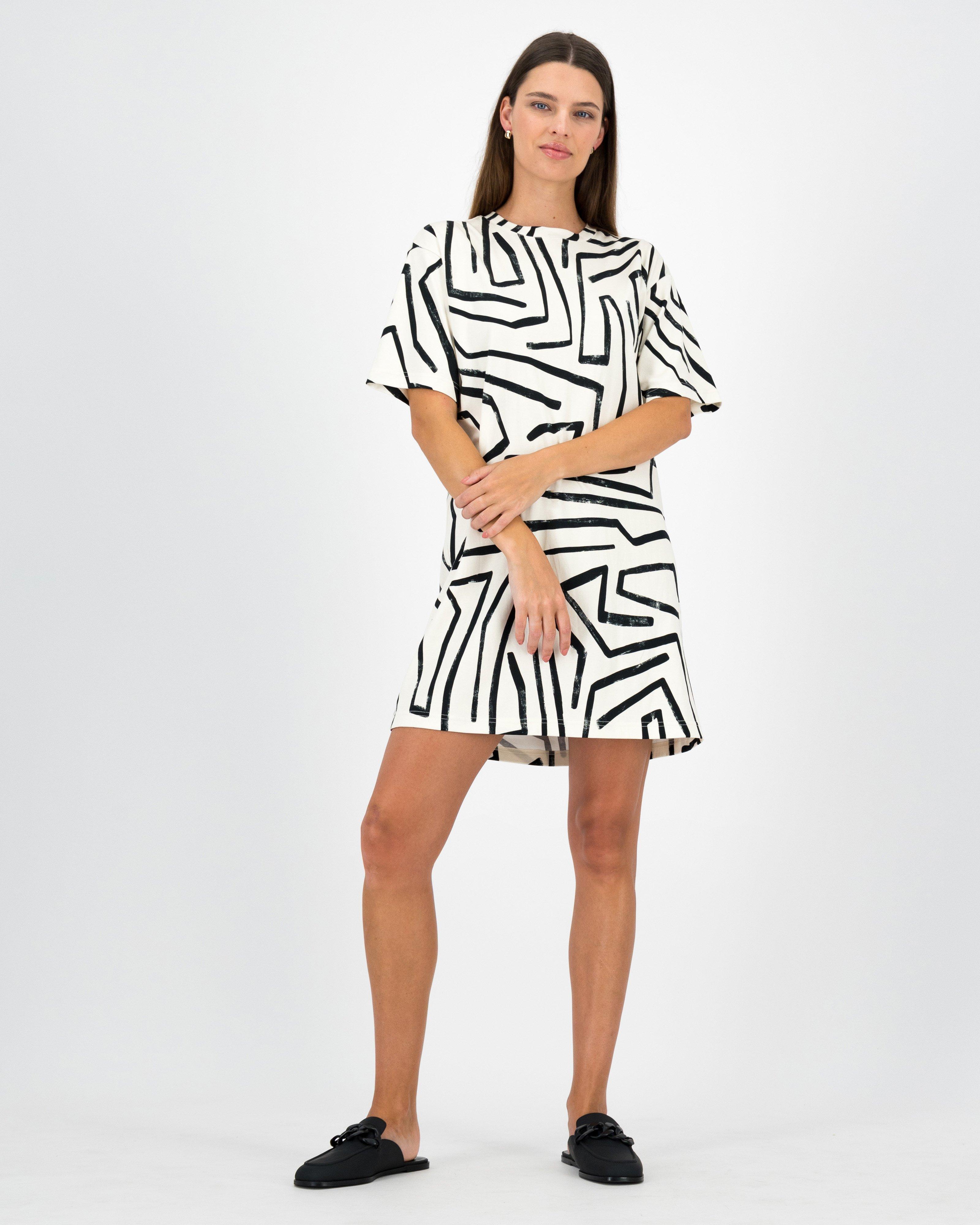 Christina Printed Mini T-Shirt Dress -  Milk