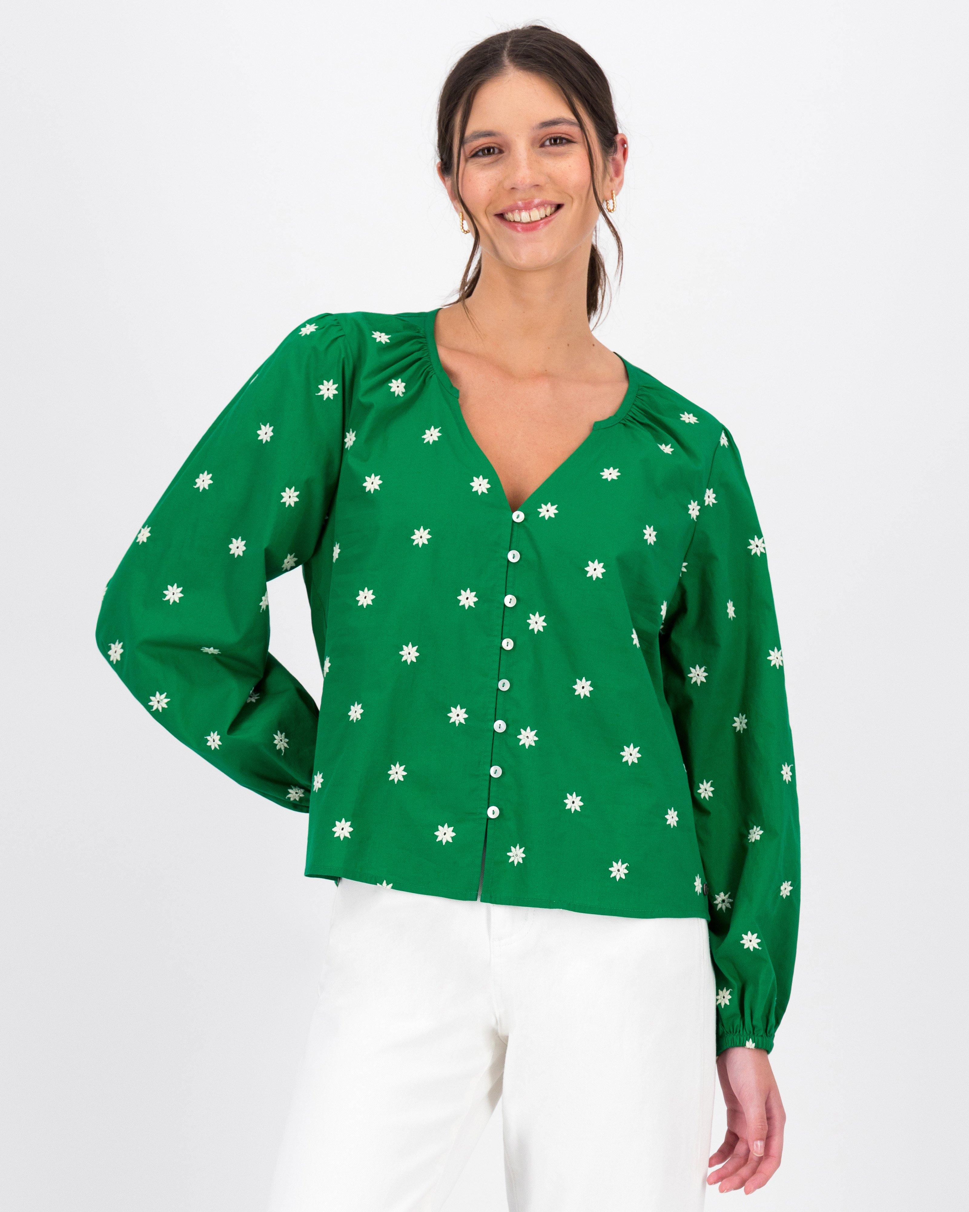 Women’s Kenya Embroidered Blouse -  Green