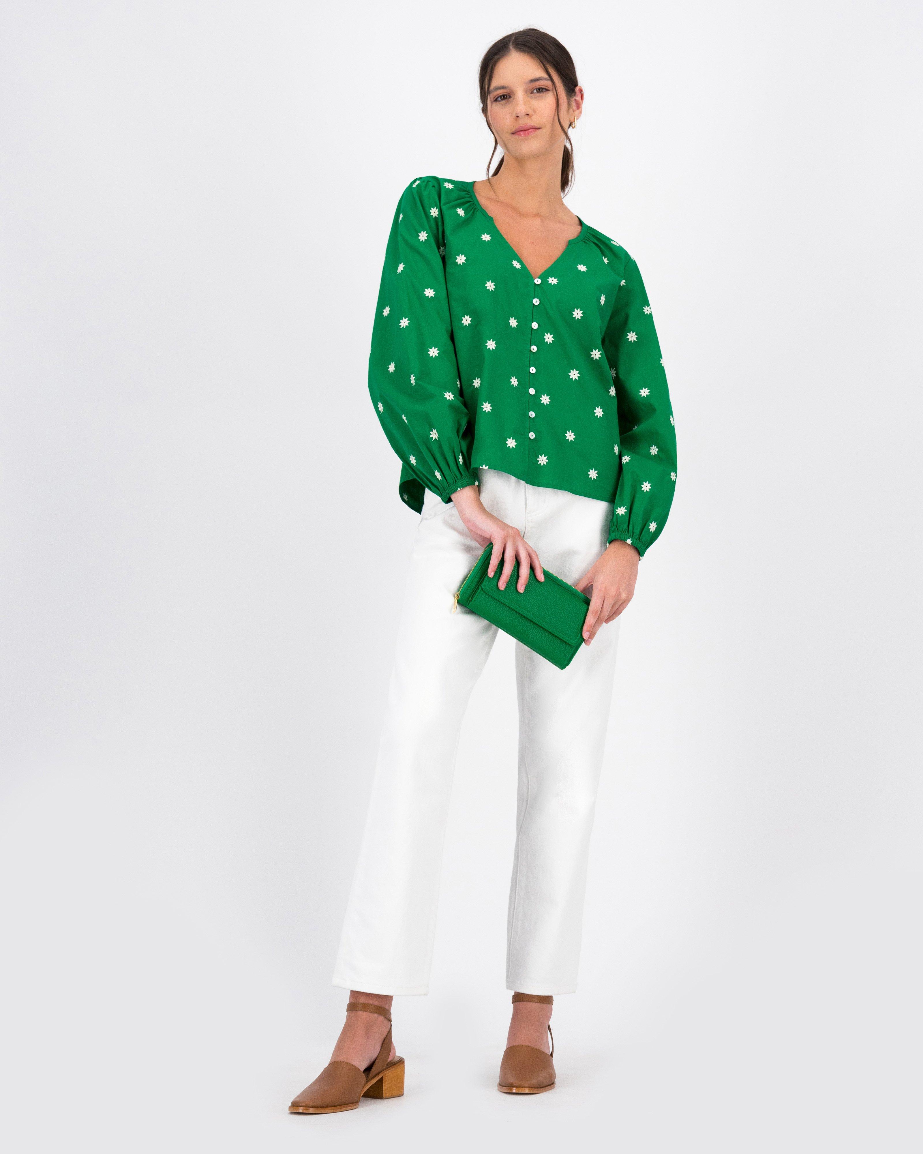 Women’s Kenya Embroidered Blouse -  Green