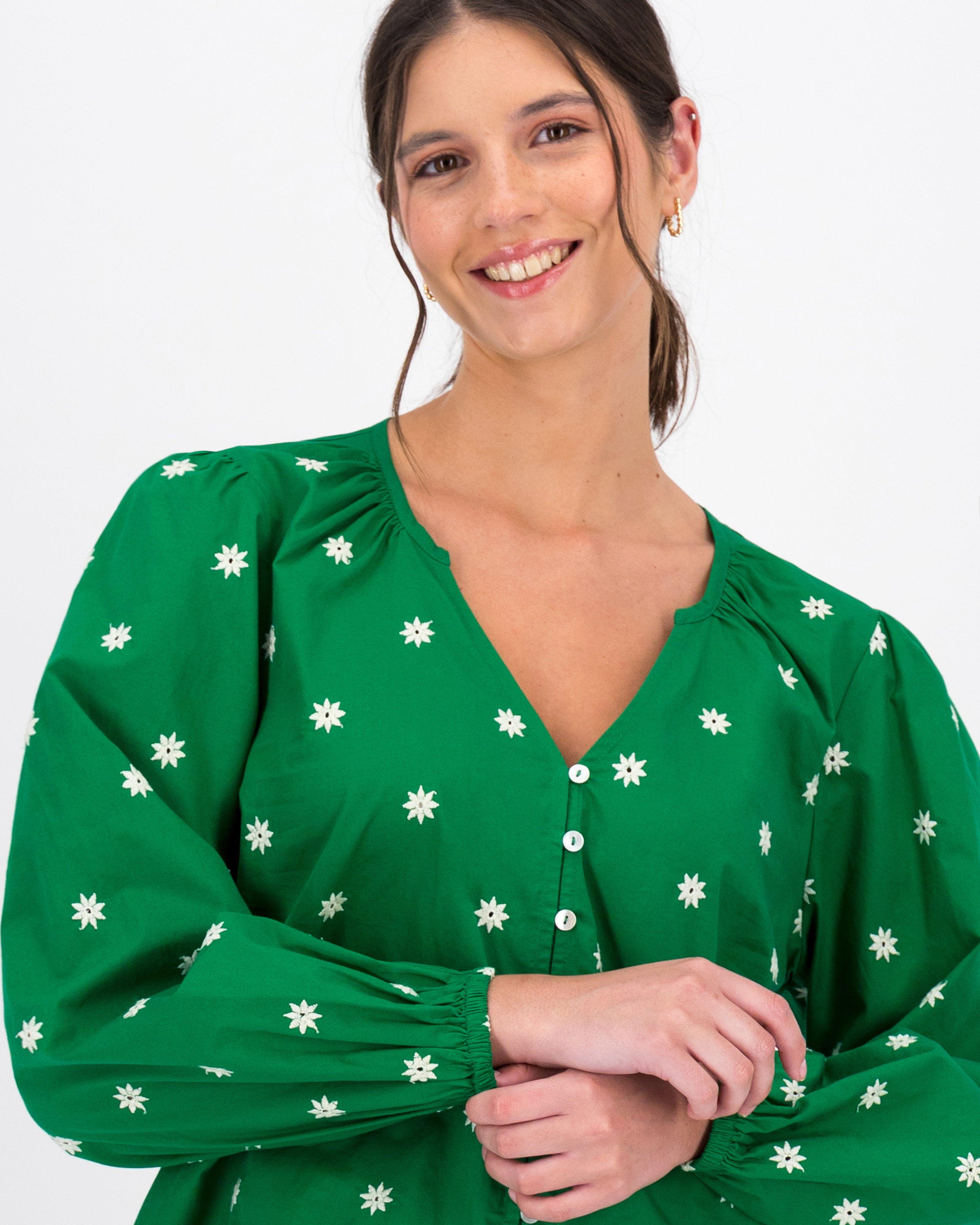 Women’s Kenya Embroidered Blouse -  Green