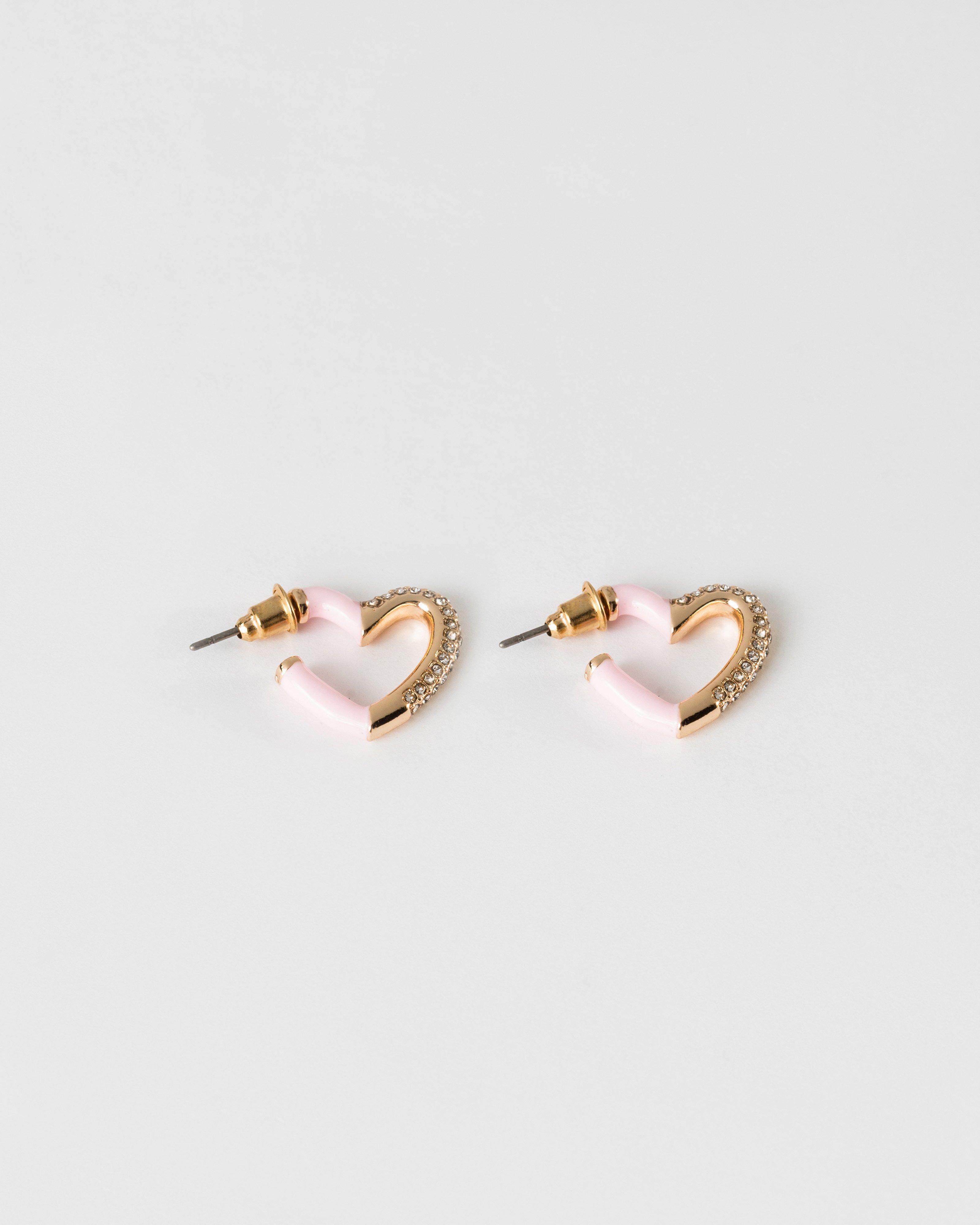 Epoxy and Stone Heart Hoop Earrings -  Pink