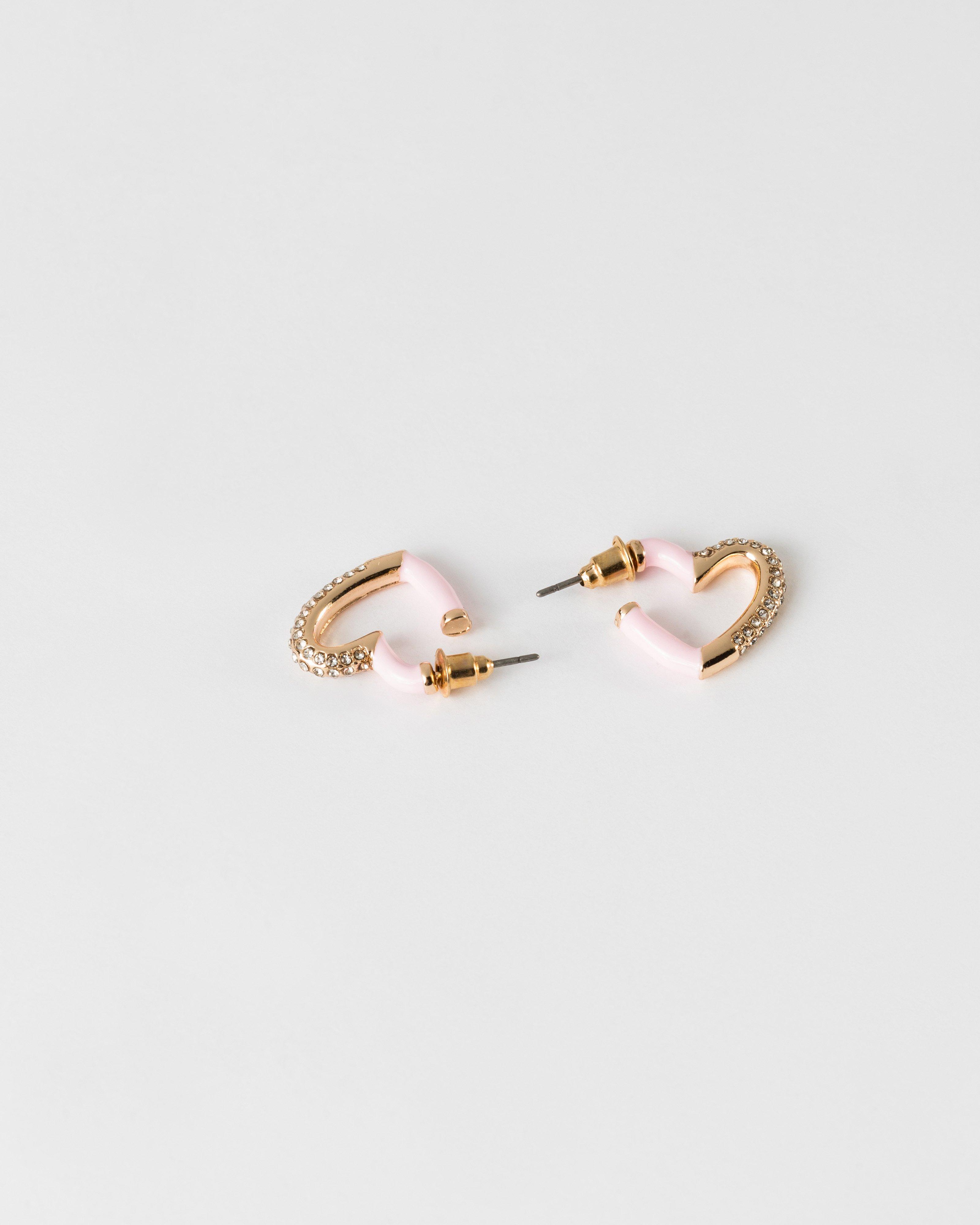 Epoxy and Stone Heart Hoop Earrings -  Pink