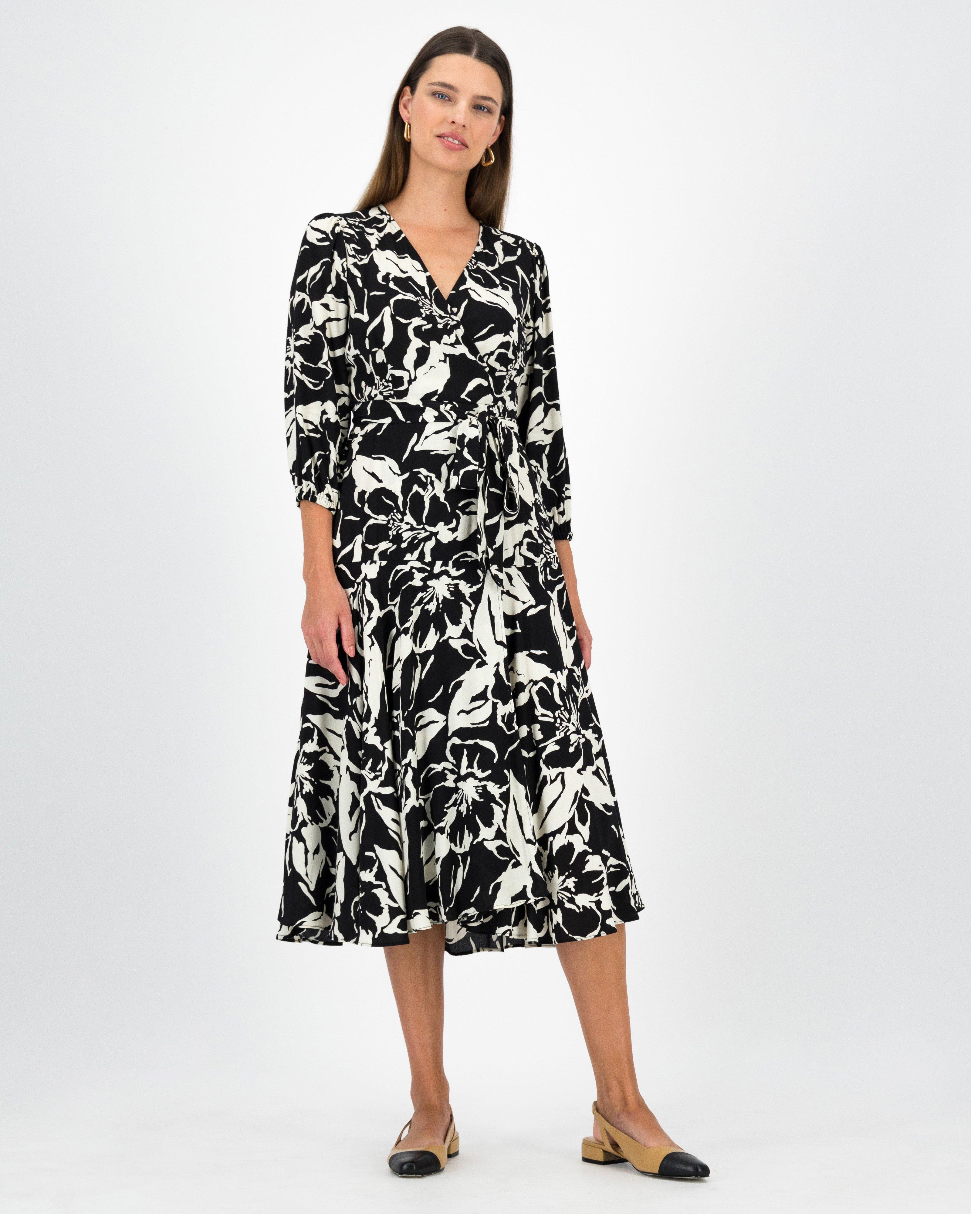 Alaia Printed Wrap Dress -  Black