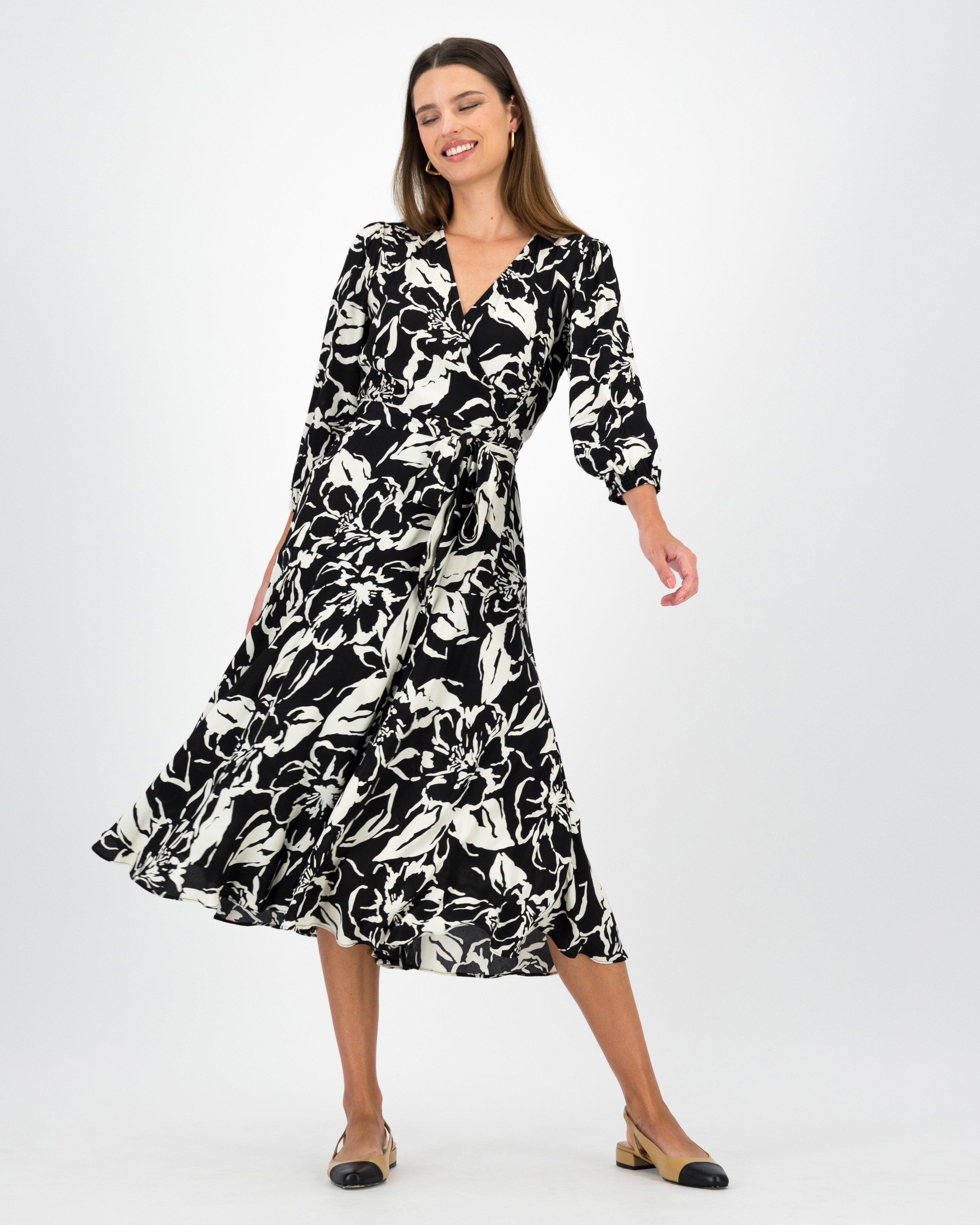 Alaia Printed Wrap Dress -  Black