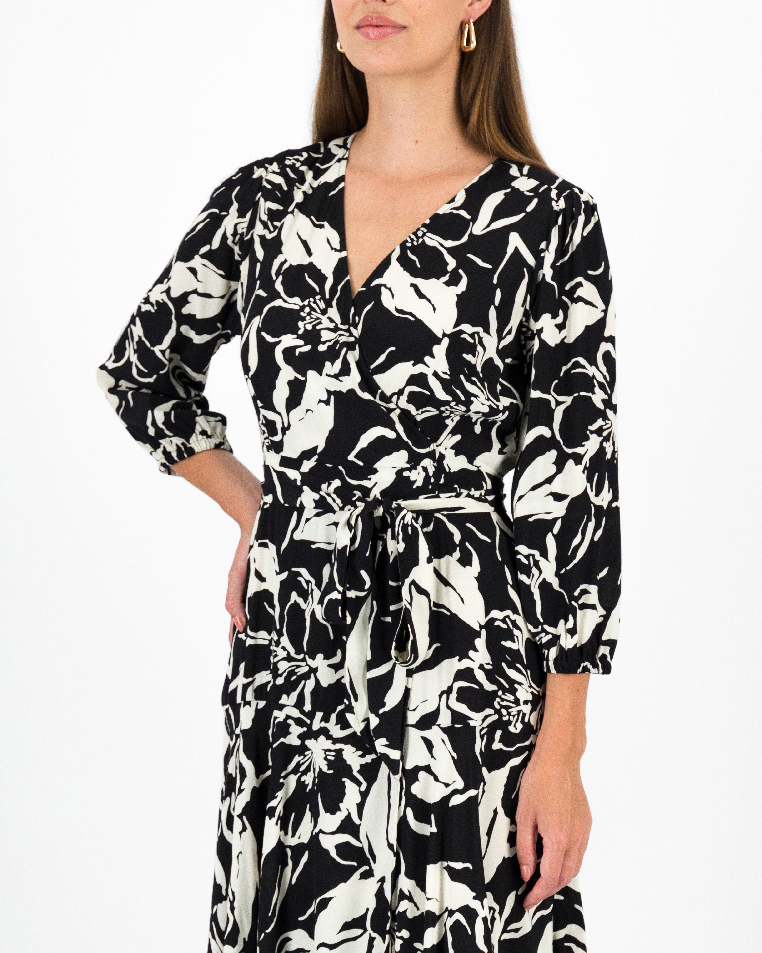 Alaia Printed Wrap Dress -  Black