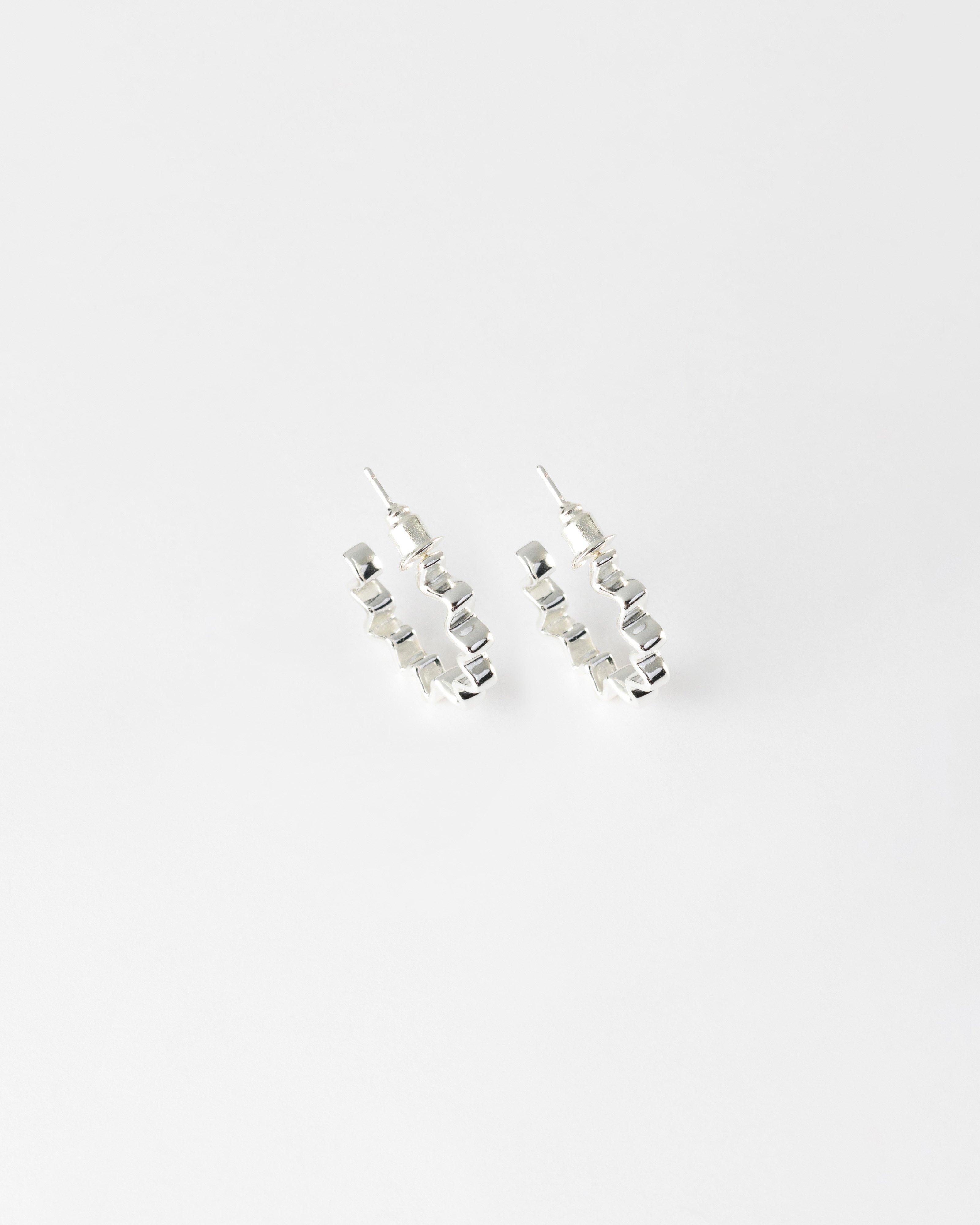 Sterling Silver Organic Folded Hoop Earrings -  Silver