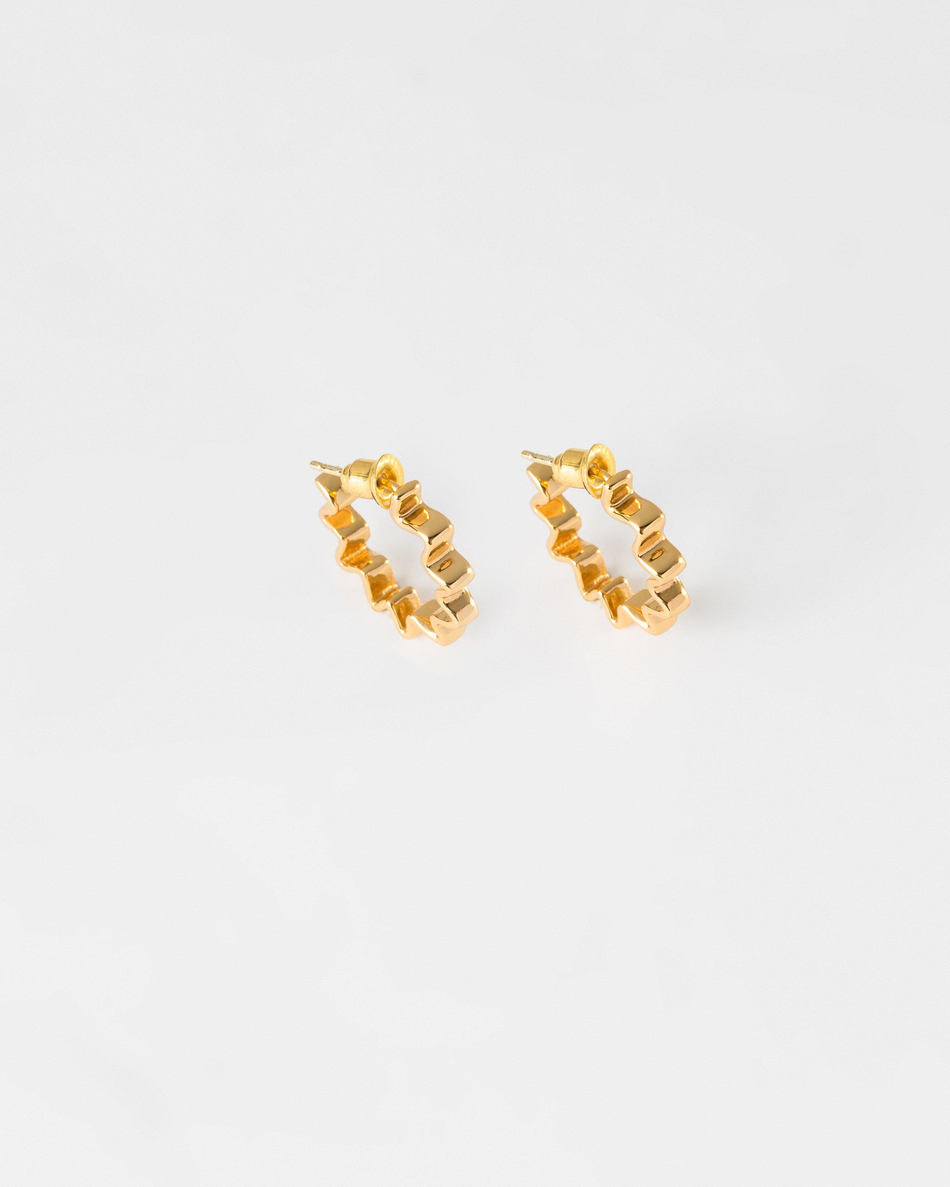 Sterling Silver Organic Folded Hoop Earrings -  Gold