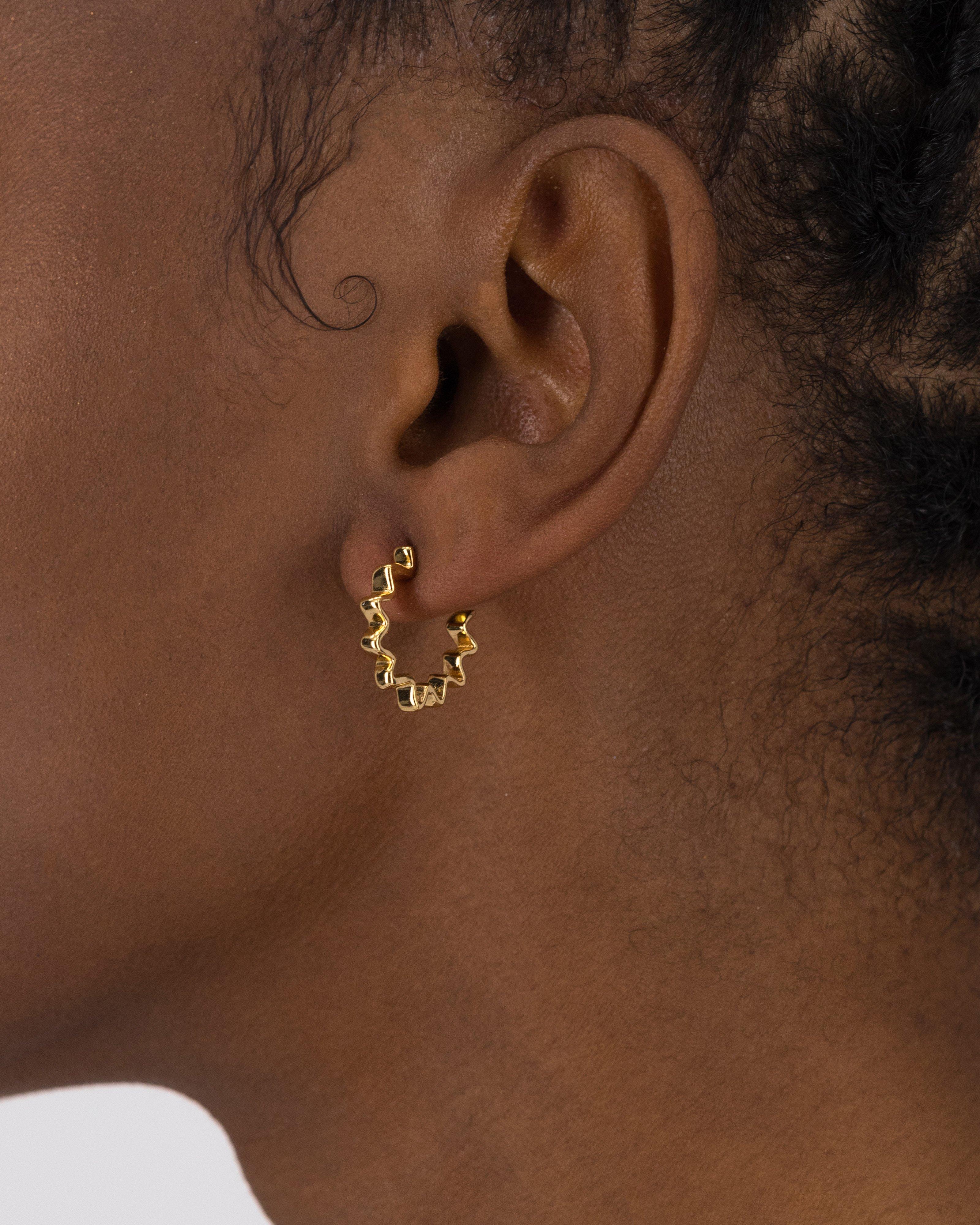 Sterling Silver Organic Folded Hoop Earrings -  Gold