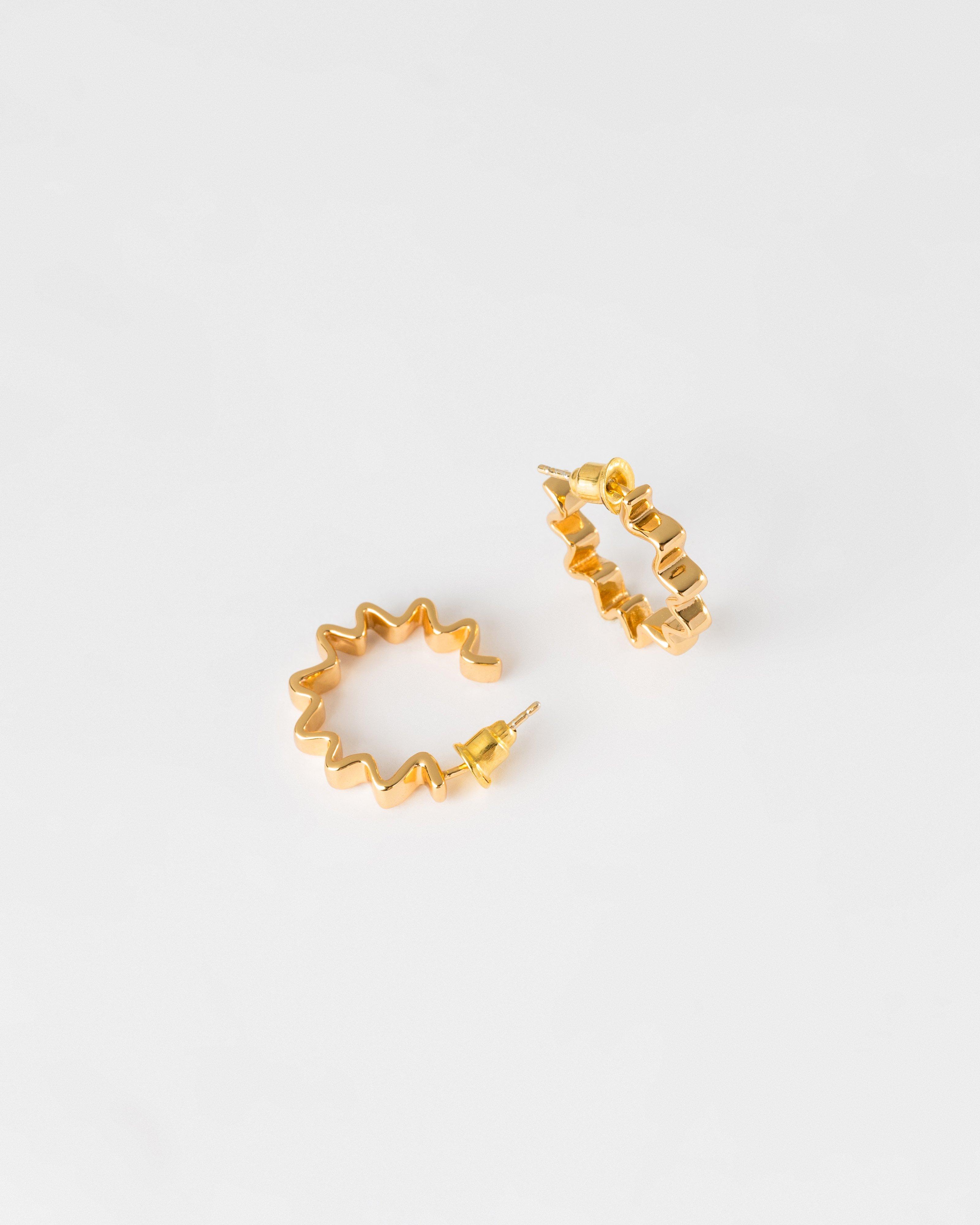 Sterling Silver Organic Folded Hoop Earrings -  Gold