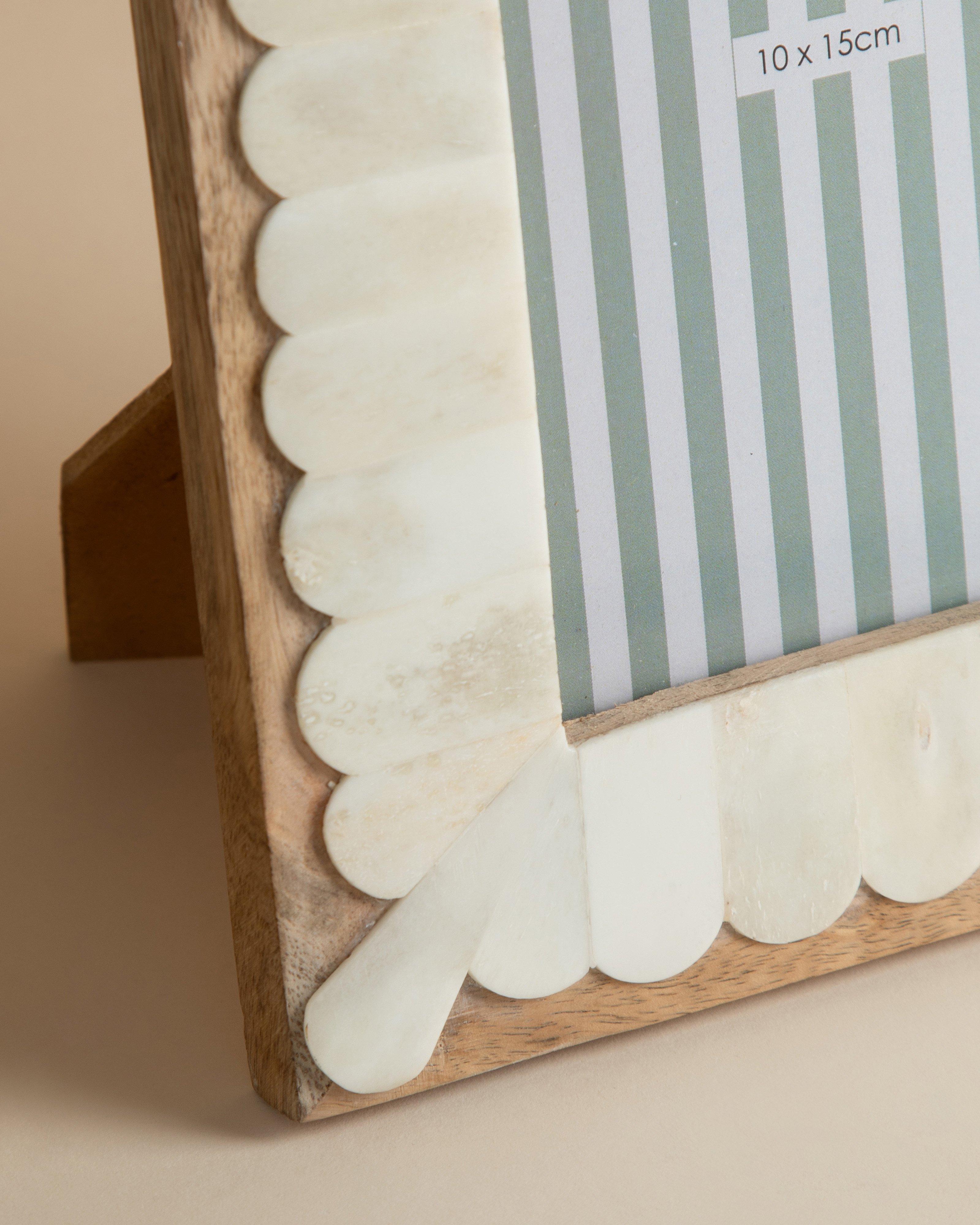 Bone and Wood Scallop Frame -  Milk