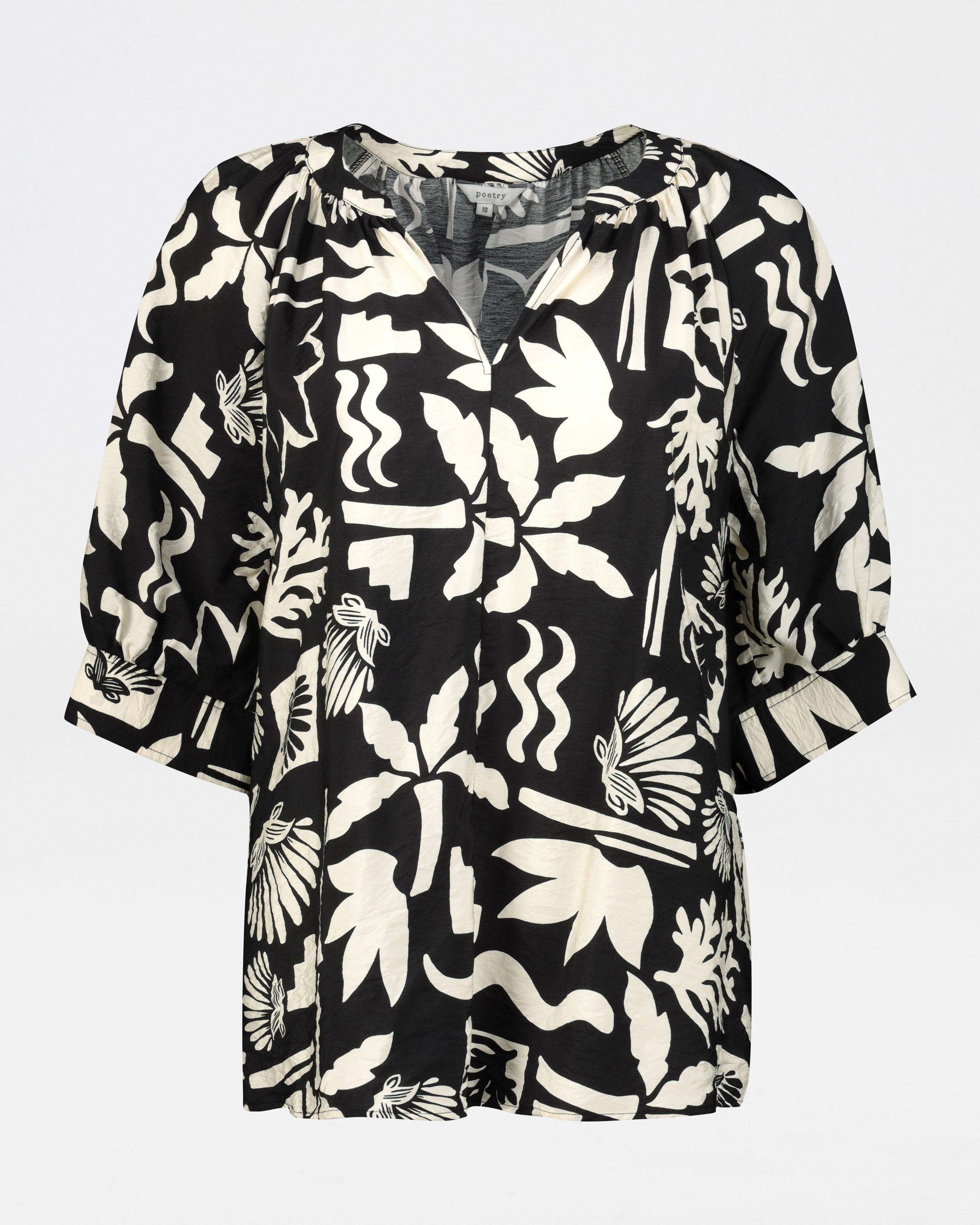 Jenvie White and Black Odyssey Check Popover Blouse main image 1