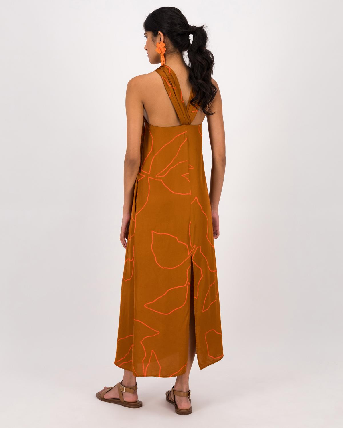 Poppy Halterneck Dress -  Brown